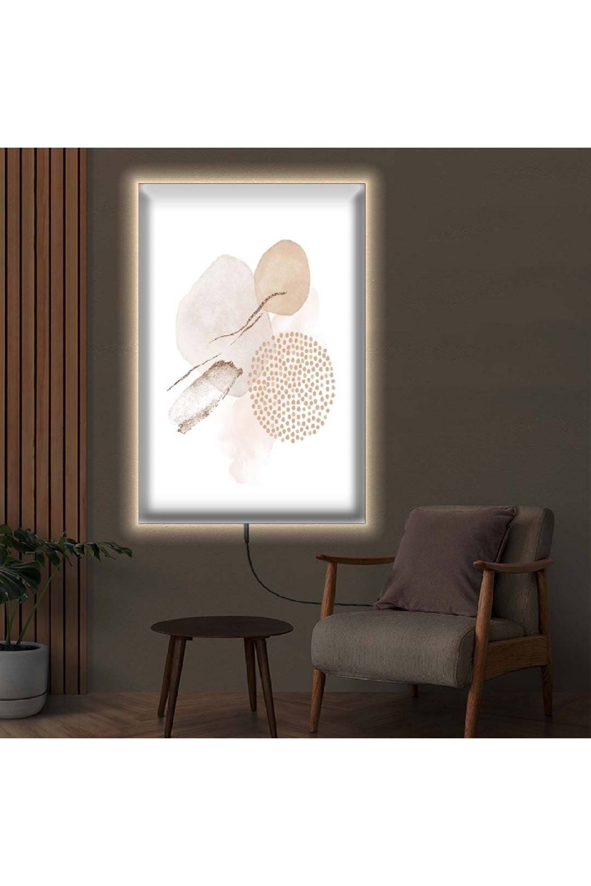 Modern Ledli Soyut Desen Ahşap Şase Dijital Baskı Kanvas Tablo 70X100Cm