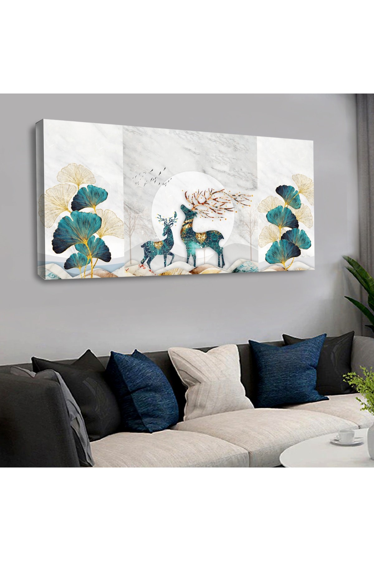 Ahşap Şase Dijital Baskı Kanvas Geyik Tablo 120X60Cm