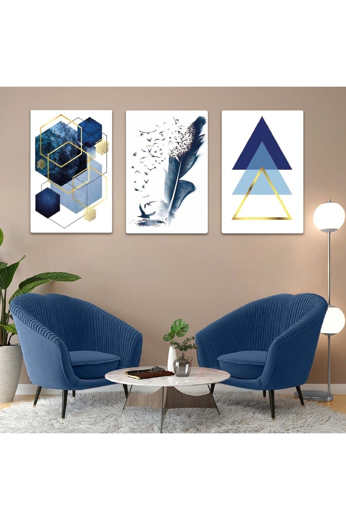 Mavi Renkli 3'Lü Ekstra Dayanıklı Solmaz MDF Tablo Set