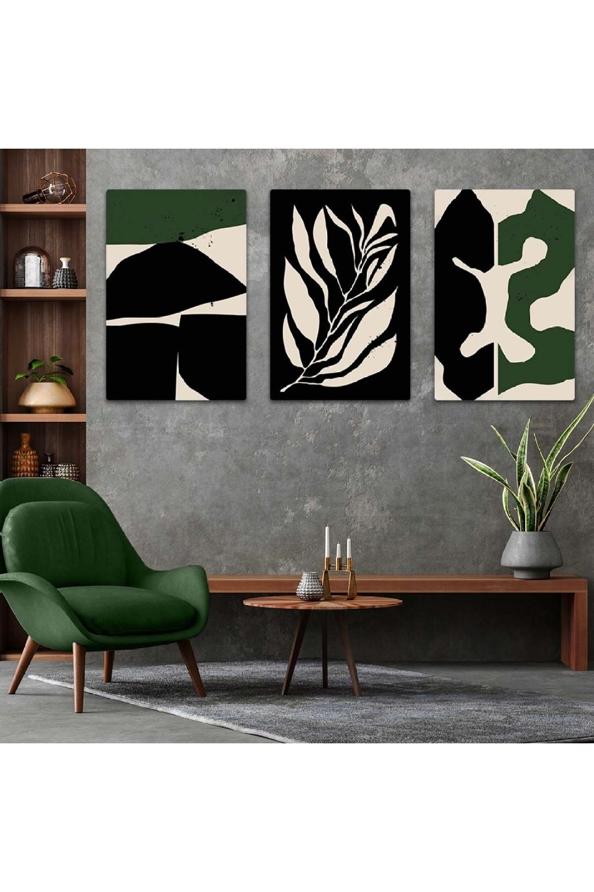 Modern Minimalist Tablo Soyut Desen 3'Lü Solmaz MDF Tablo Set