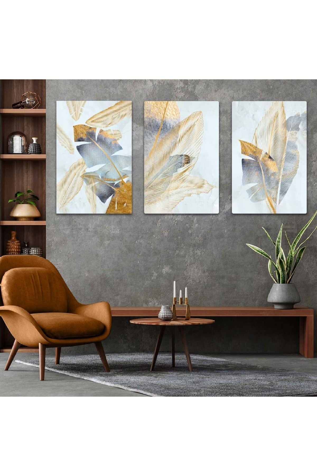 Tasarım Özel Tasarım Soyut Desen 3'Lü Solmaz MDF Tablo Set