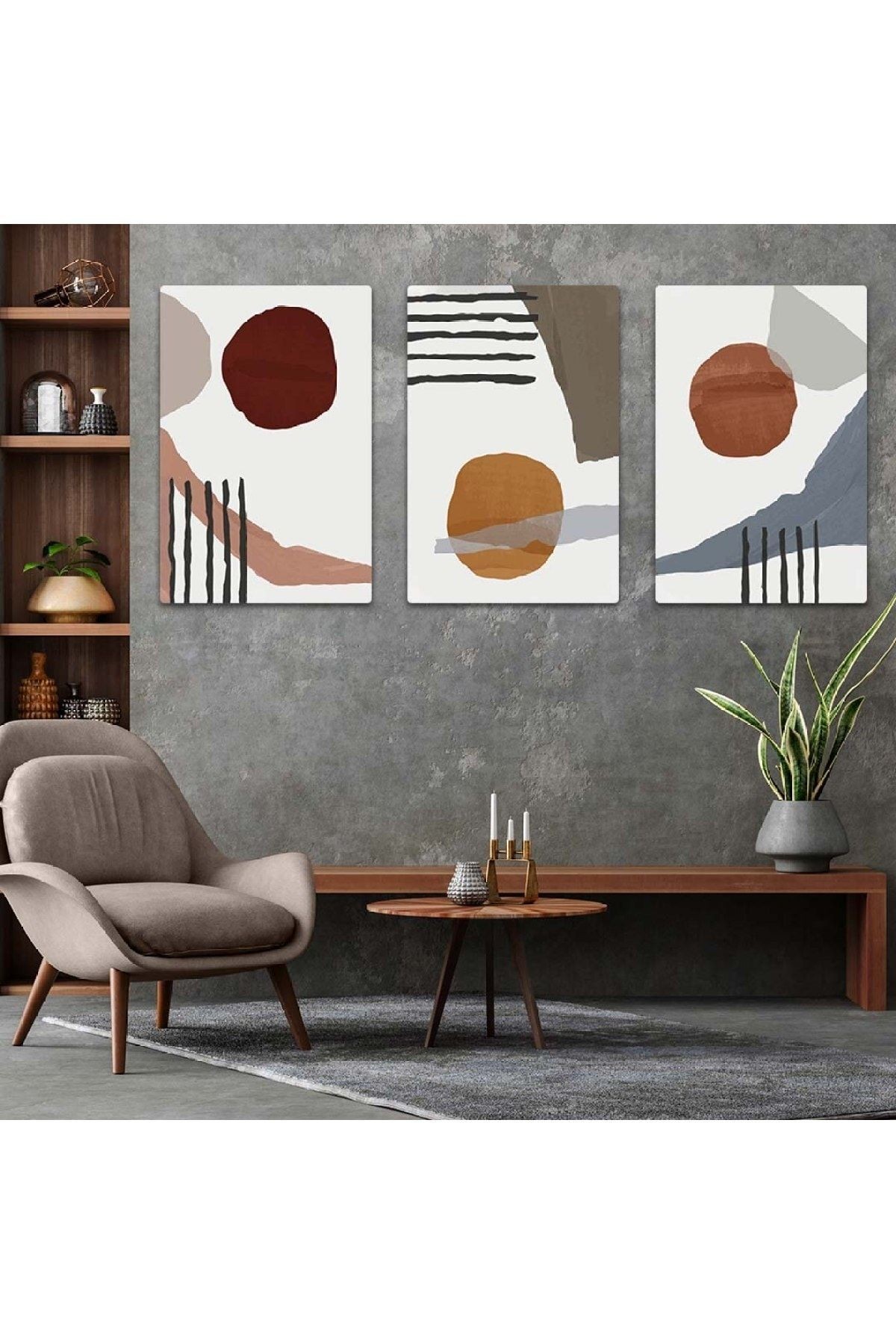 Soyut Desen 3'lü Mdf Tablo Set