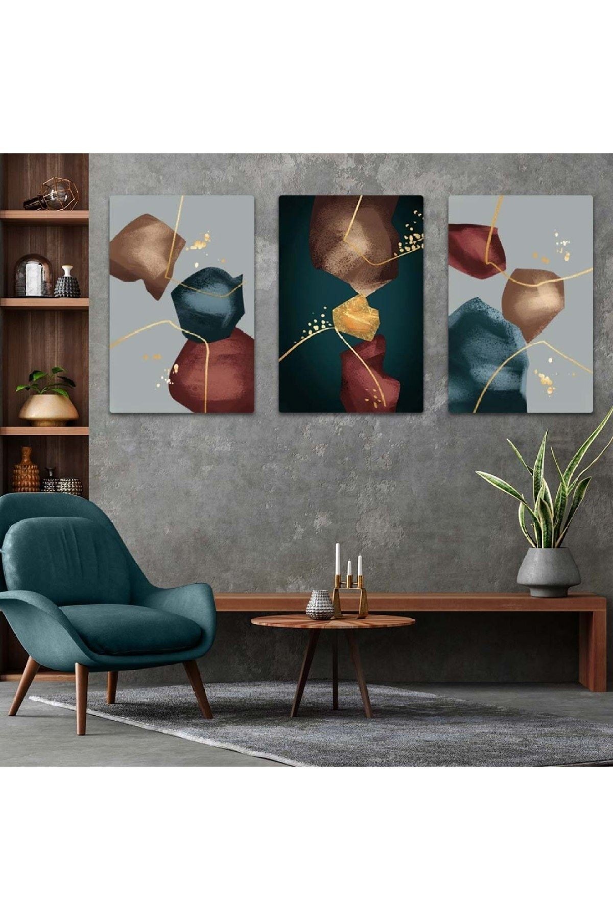 Üçlü Mdf Minimalist Soyut Desen Tablo Seti