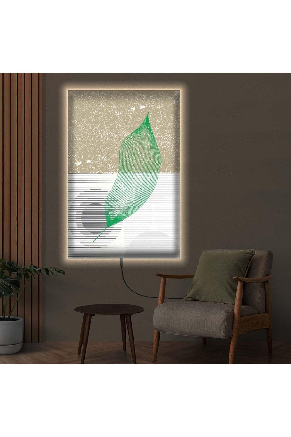 Tasarım Modern Ledli Modern Çizim Ahşap Şase Dijital Baskı Kanvas Tablo 70X100Cm