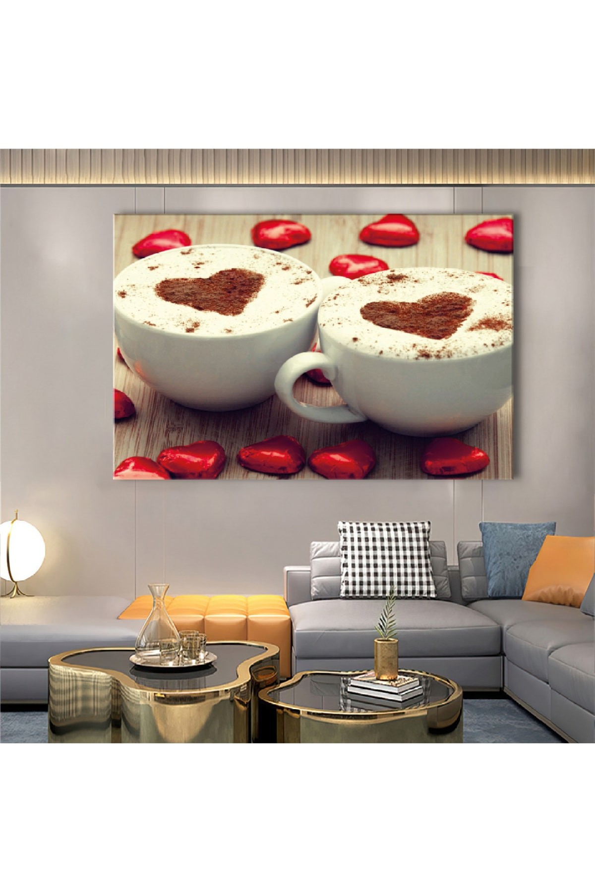 Aşk Kahvası Ahşap Şase Dijital Baskı Kanvas Tablo 120X80Cm