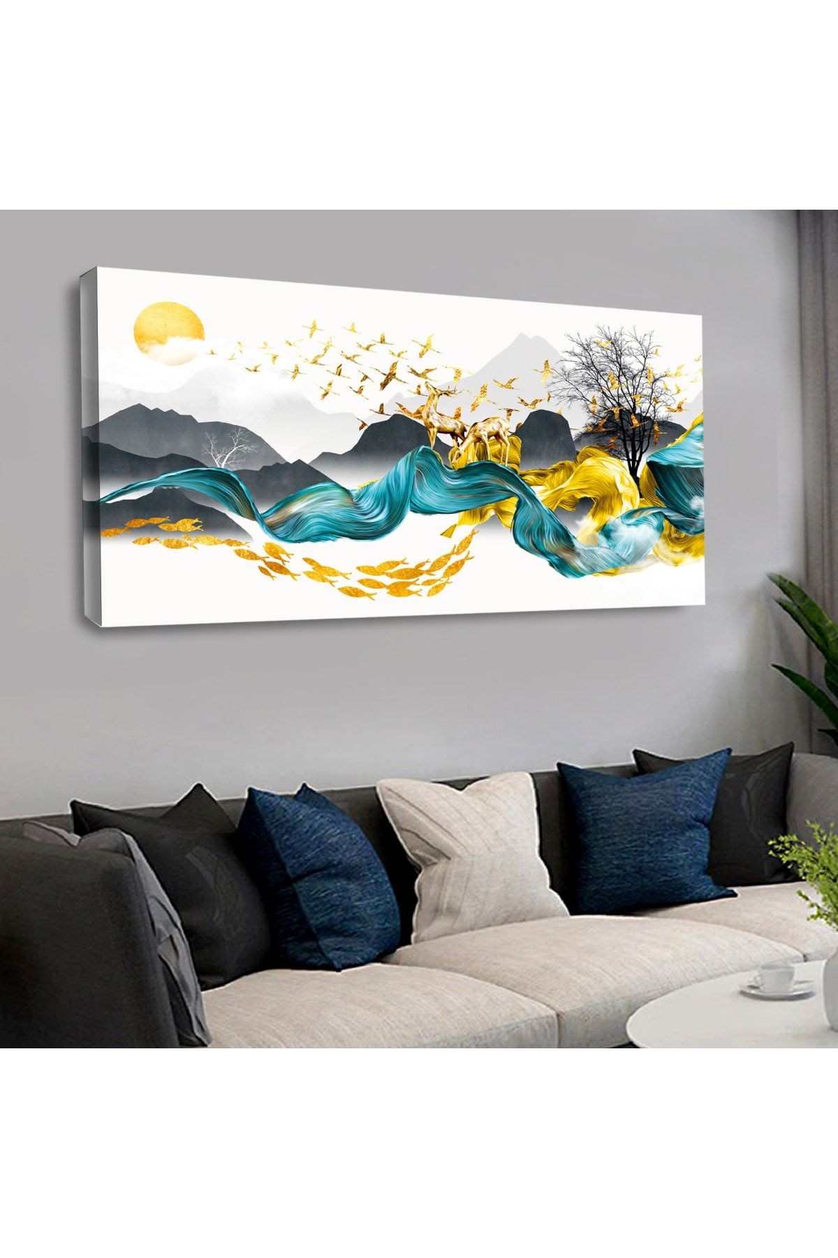 120 X 60 Saatli Kanvas Dağ Manzara Tablo