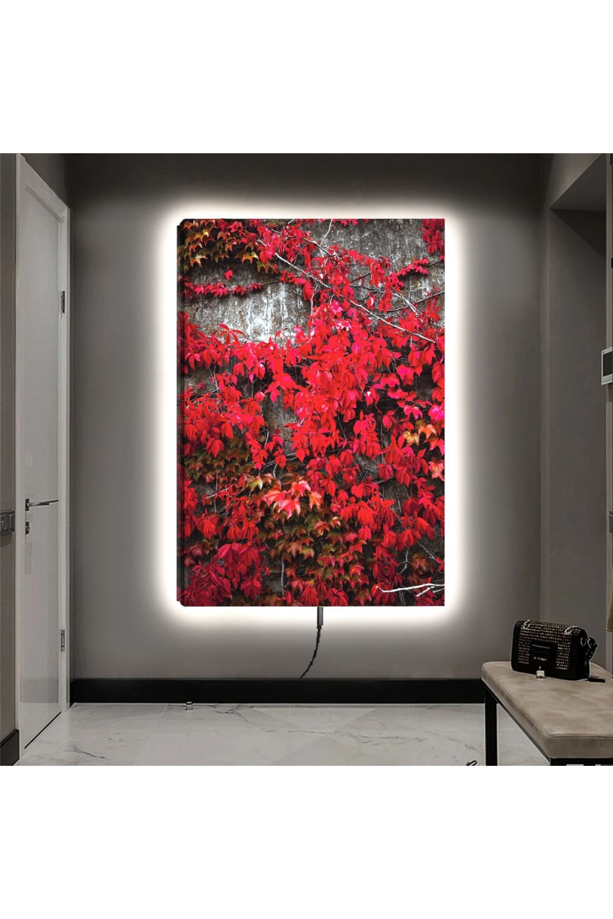 Ledli 90x60 Kırmızı Çiçek Kanvas Tablo
