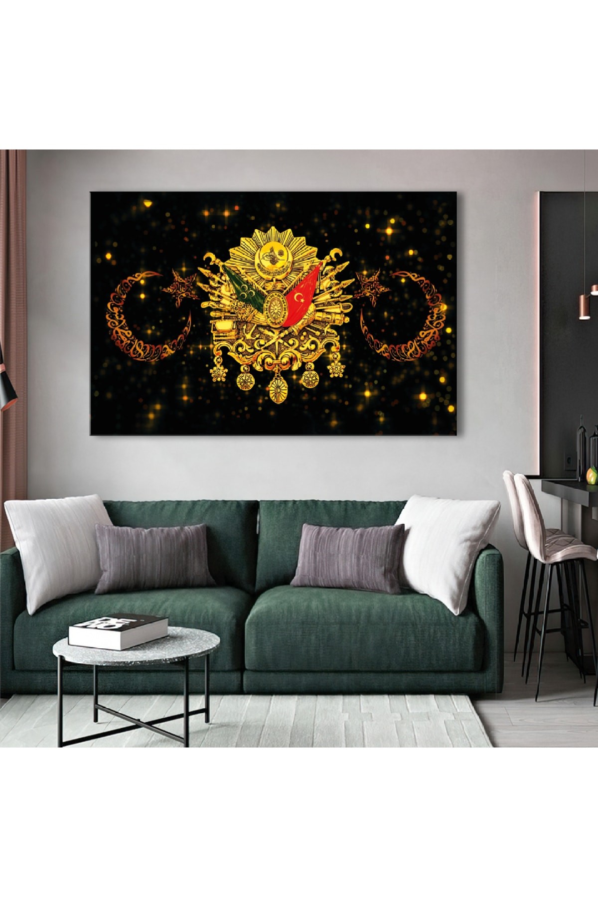 Osmanlı Tuğrası Ahşap Şase Dijital Baskı Kanvas Tablo 120X80Cm