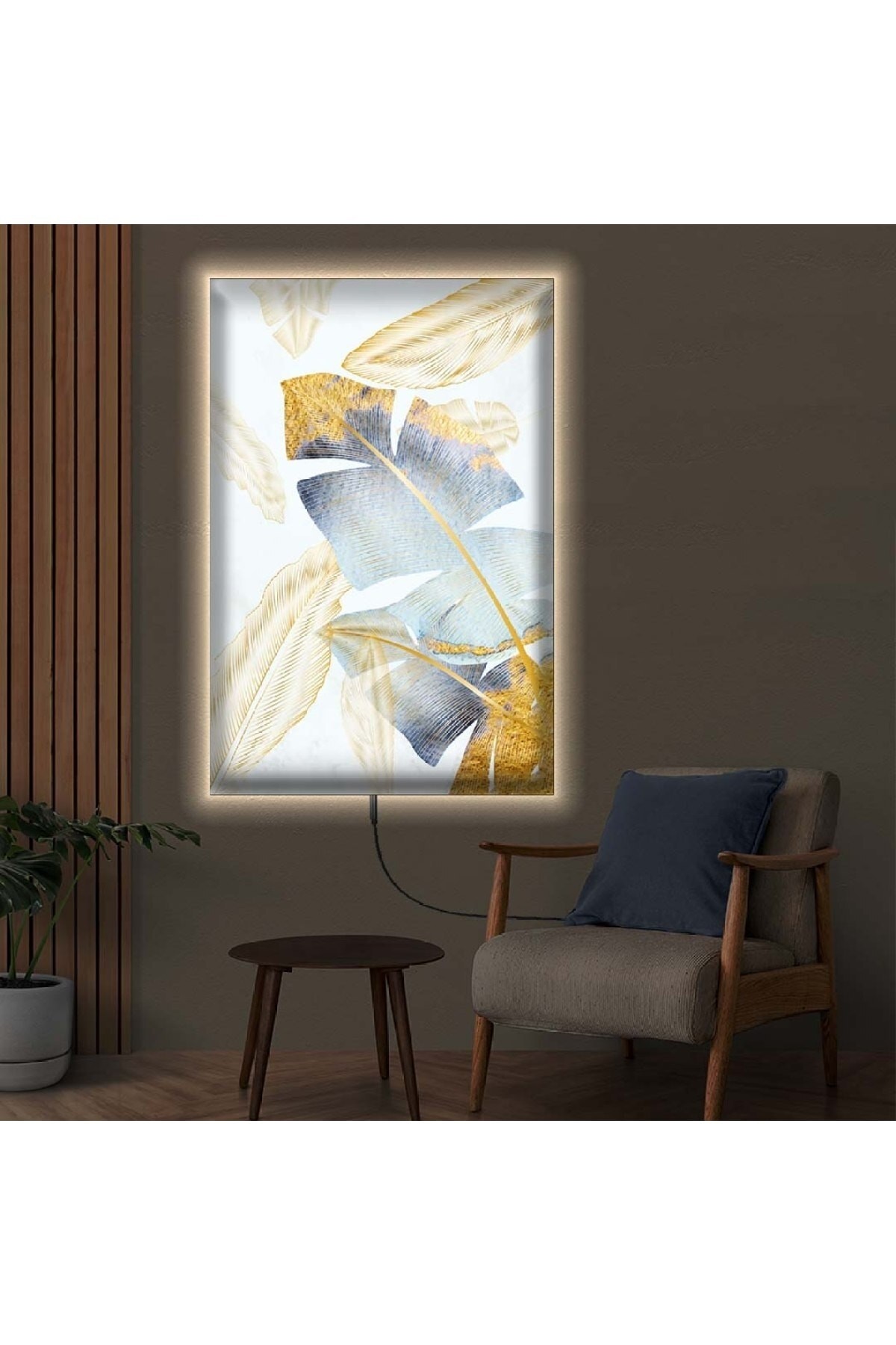 Oturma Odası Tablosu Ledli Soyut Desen Çiçek Dijital Baskı Kanvas Tablo 90X60Cm