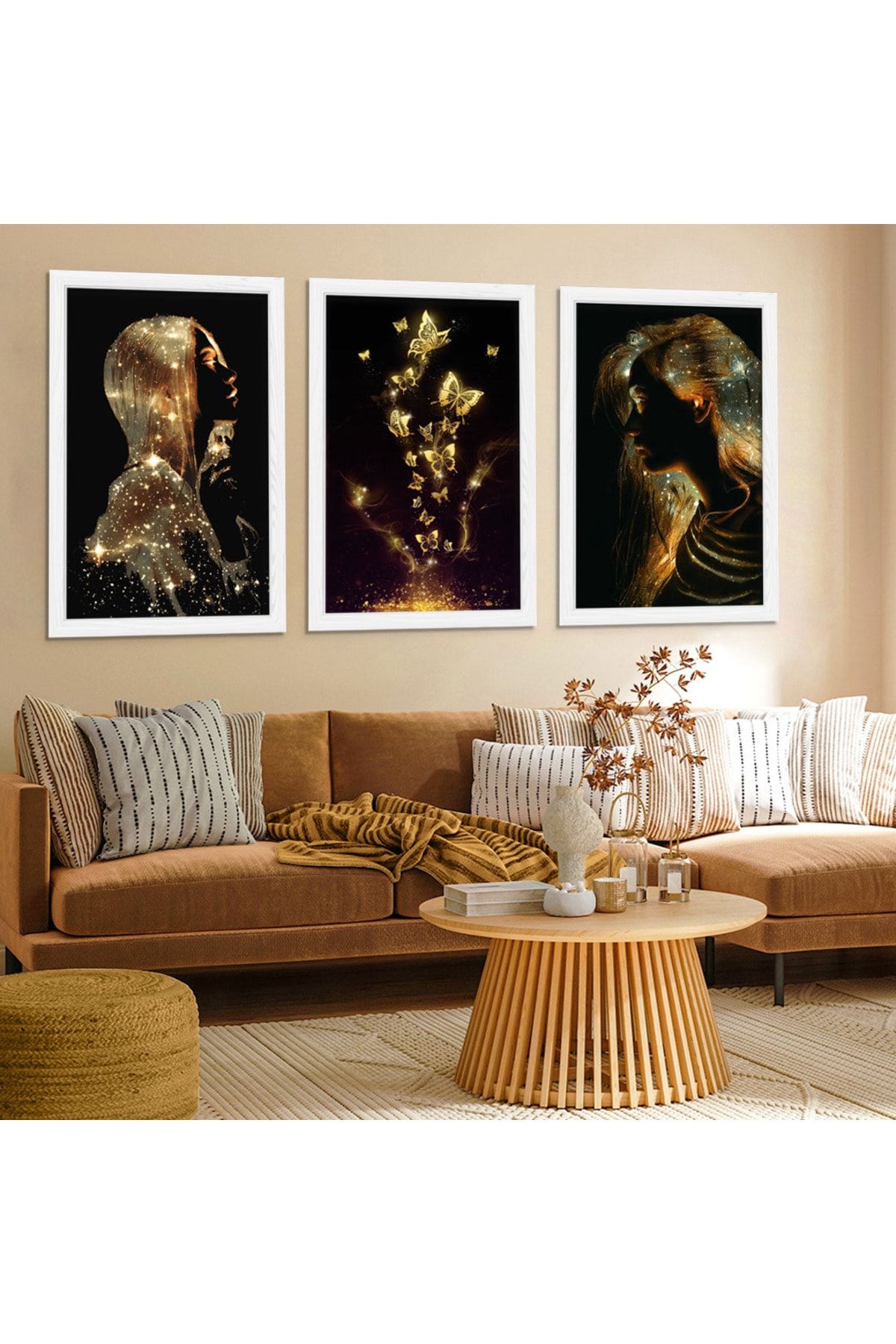 Beyaz Ahşap Çerçeveli Kolaj Çizim Kız Tablo