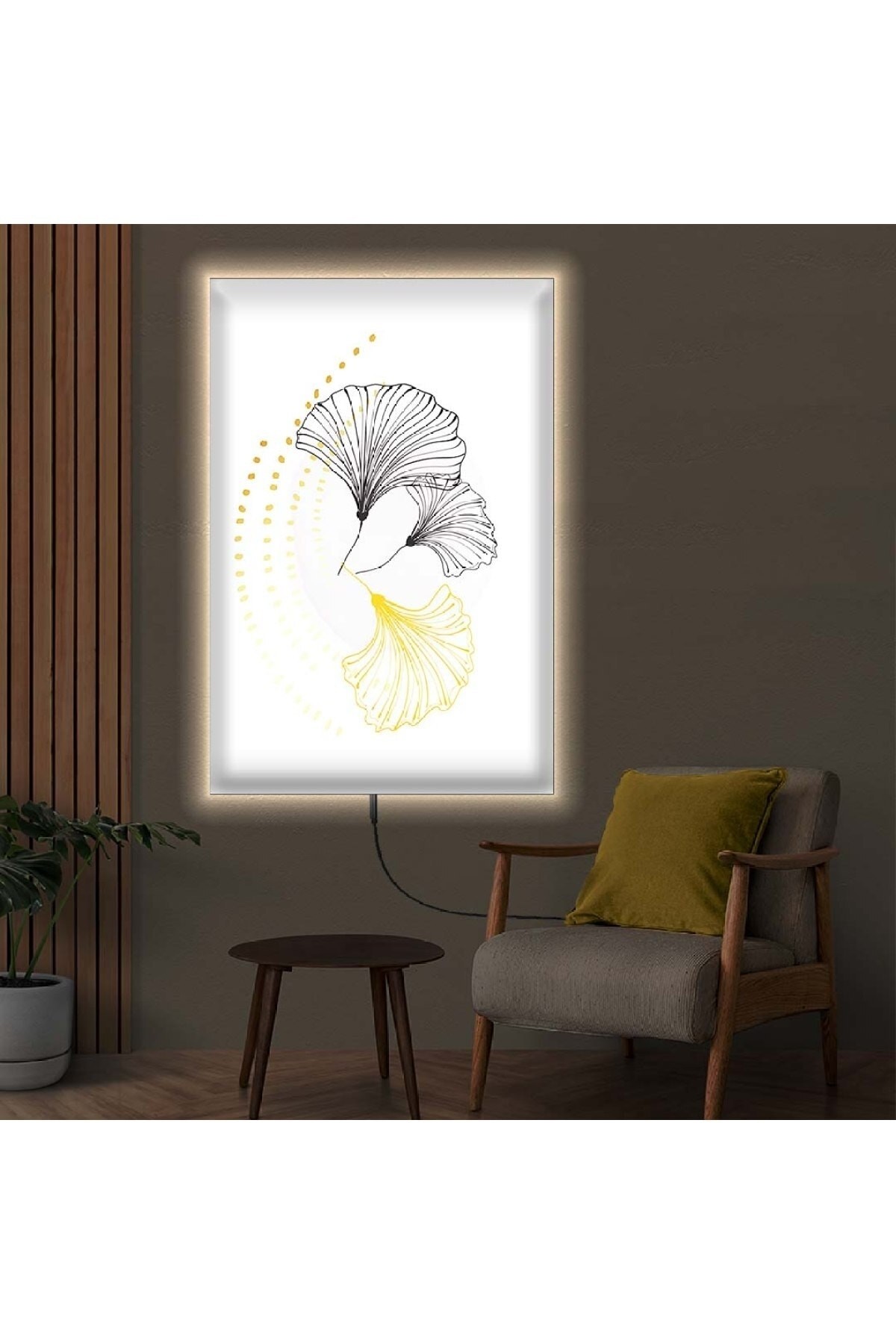 Sanatsal Ledli Soyut Desen Çiçek Ahşap Şase Dijital Baskı Kanvas Tablo 70X100Cm