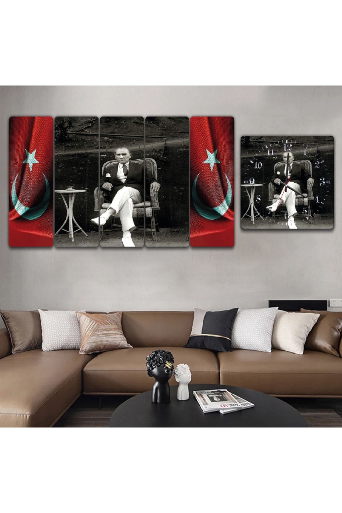Sanat Tablosu Mustafa Kemal Atatürk Solmaz MDF Tablo Ve Saat Kombin