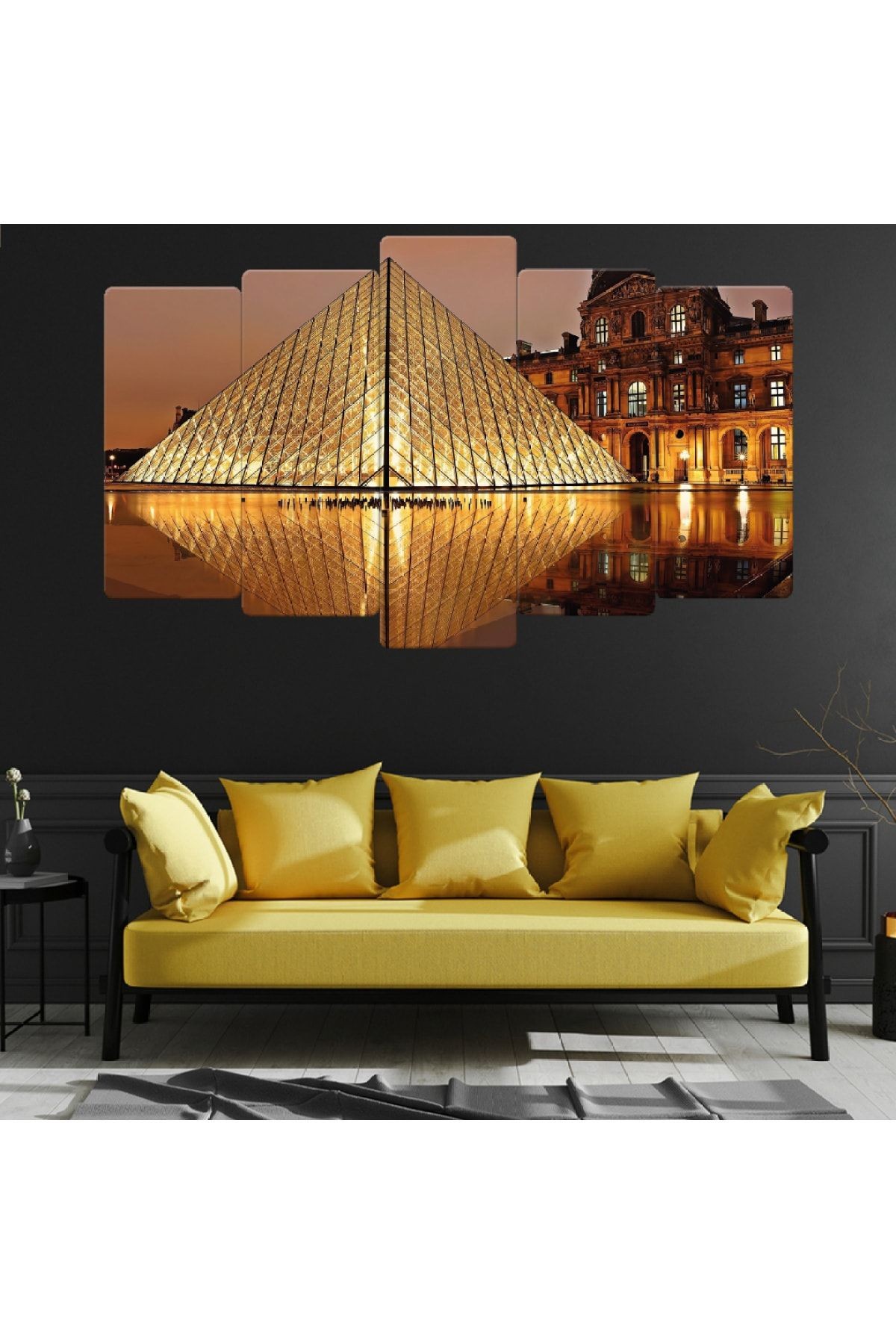 Beşli Mdf Beyaz Işıklandırmalı Paris Louvre Müzesi Tablo Seti
