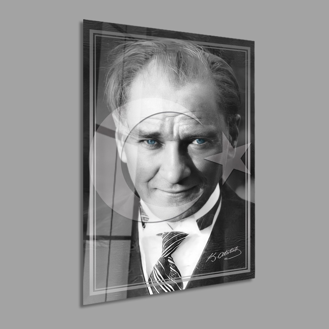 AY YILDIZLI ATATÜRK DİKEY ÇERÇEVESİZ CAM TABLO