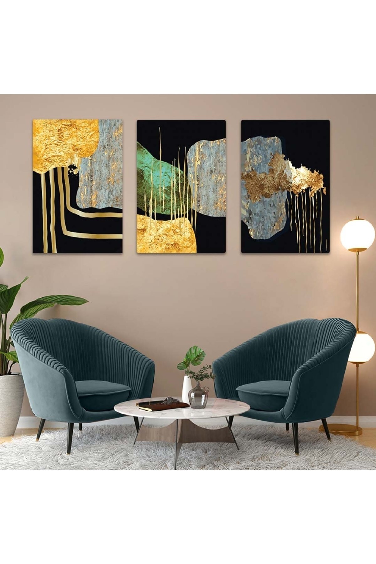 Ofis Tablosu Kolaj Çizim 3'Lü Solmaz MDF Tablo Set