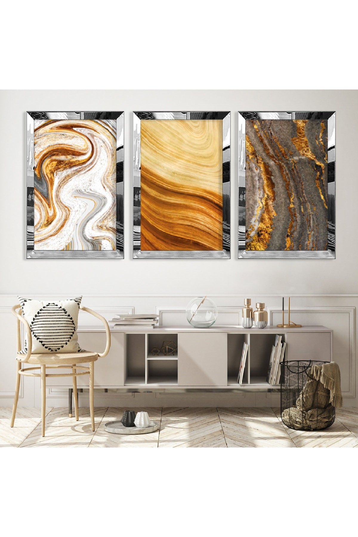 Sarı Renk Modern Gold Pleksi Kenar Solmaz MDF Tablo