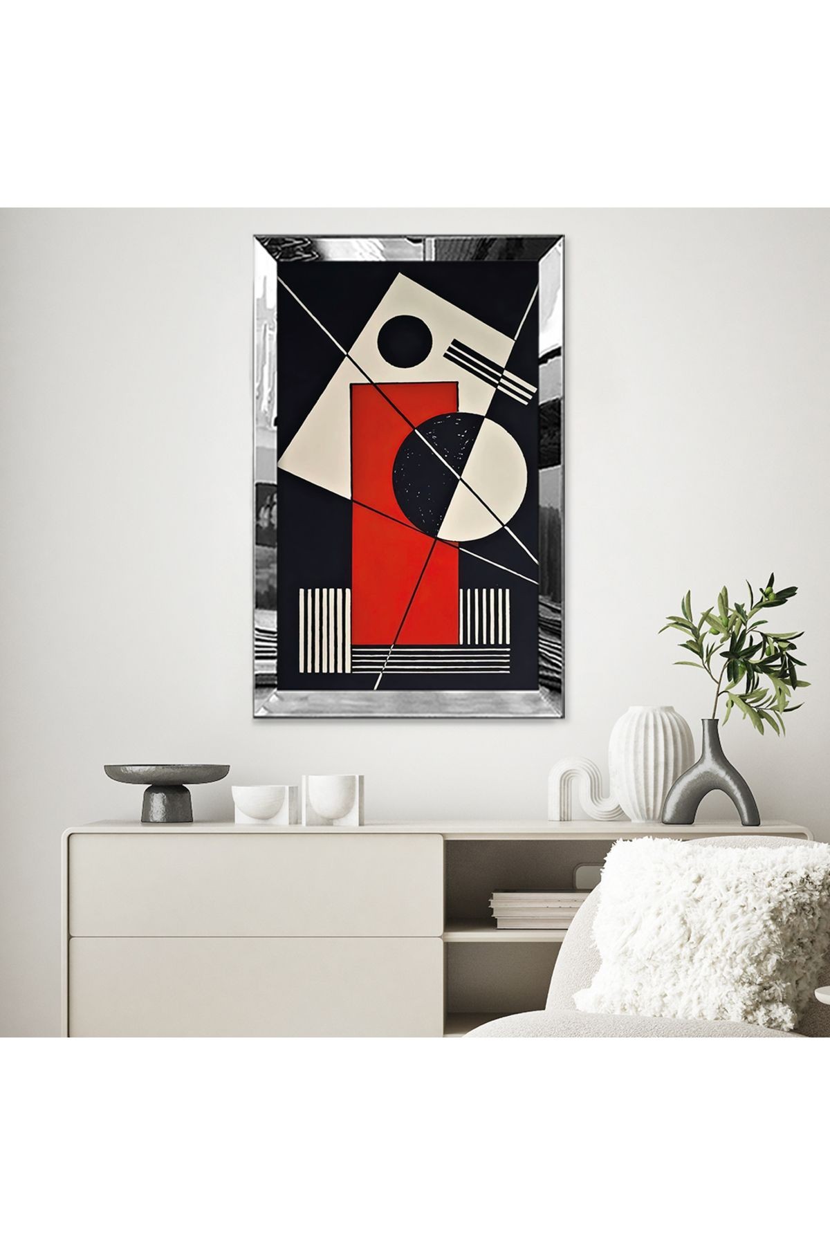 Gold Aynalı Pleksi Çerçeveli Karmaşık Modern Geometrik Desenliler Mdf Tablo