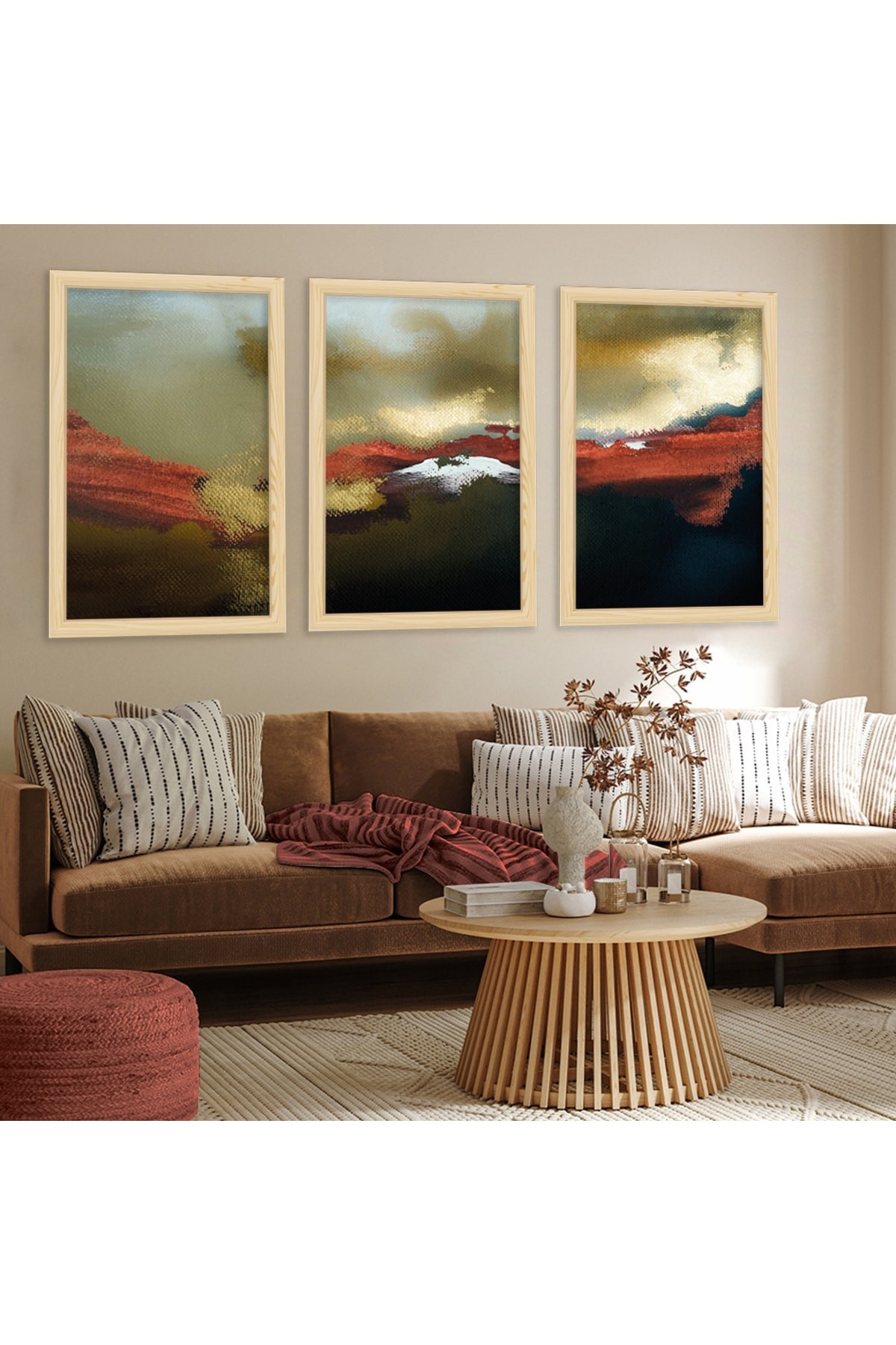 Minimalist Tasarım Ahşap Çerçeveli Kolaj Çizim Modern Tablo