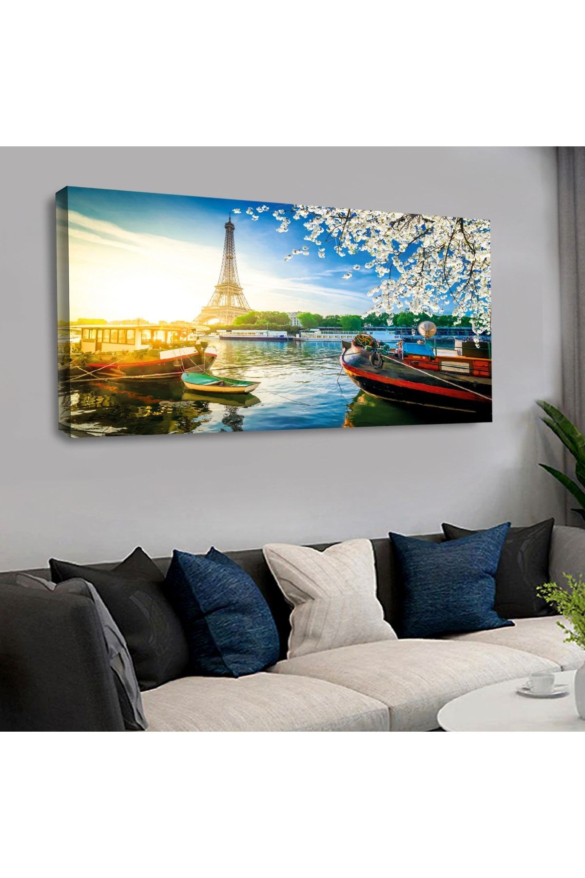 120 X 60 Saatli Kanvas Eiffel Manzara Tablo