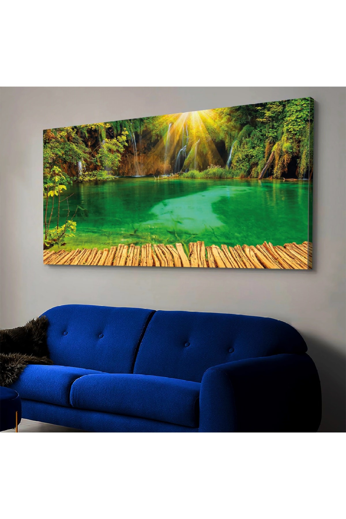 Ahşap Şase Dijital Baskı Kanvas Göl Kenarı Manzara Tablosu 120X60Cm