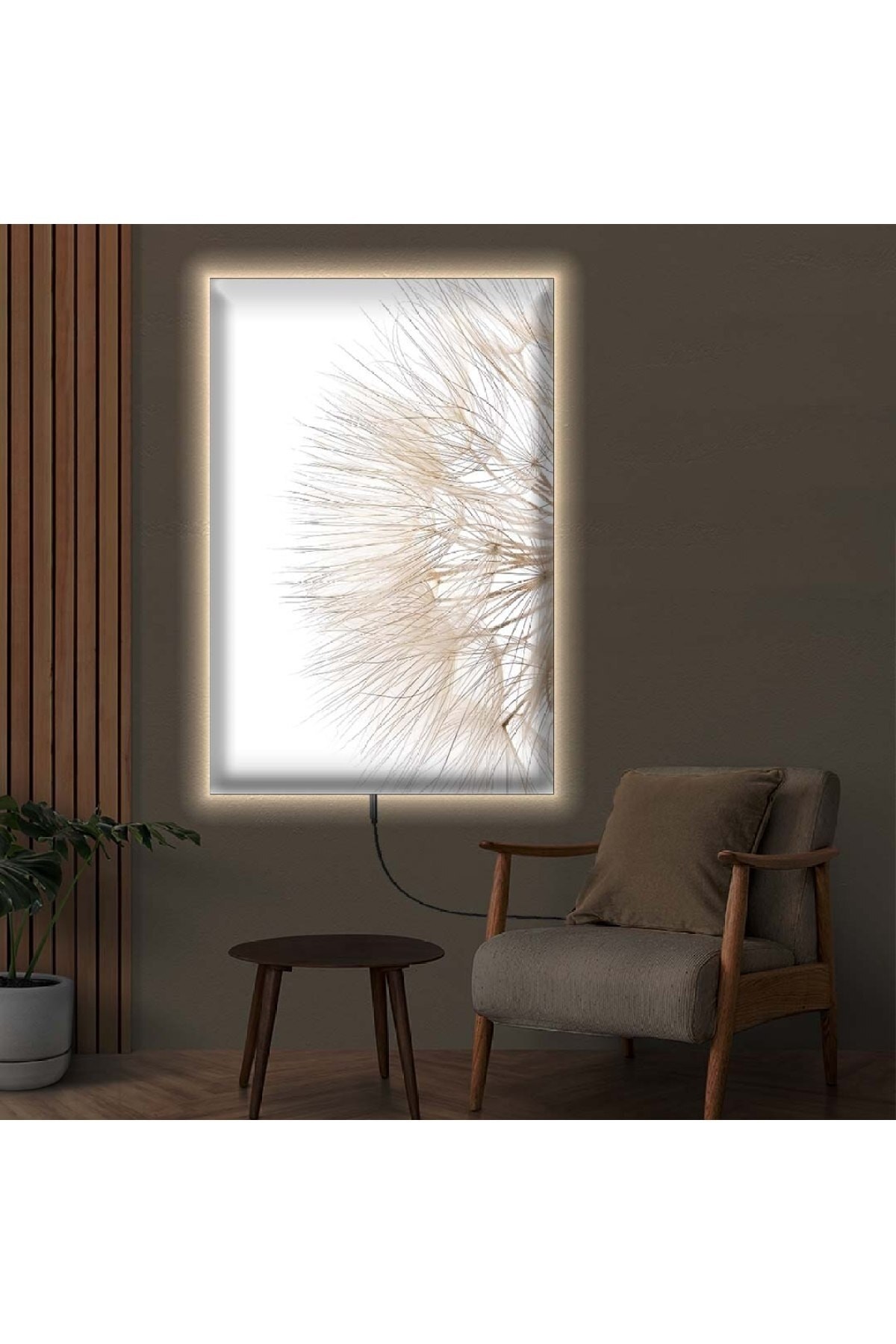 Modern Ledli Kolaj Çizim Ahşap Şase Dijital Baskı Kanvas Tablo 90X60Cm