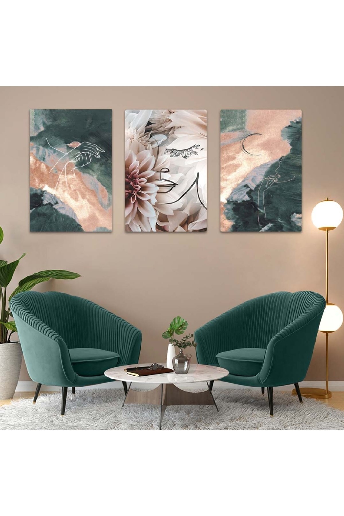 Modern Tablo Kolaj Çizim 3'Lü Solmaz MDF Tablo Set