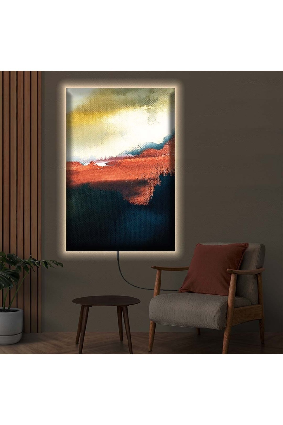 Modern Ledli Modern Çizim Ahşap Şase Dijital Baskı Dayanıklı Kanvas Tablo 90X60Cm