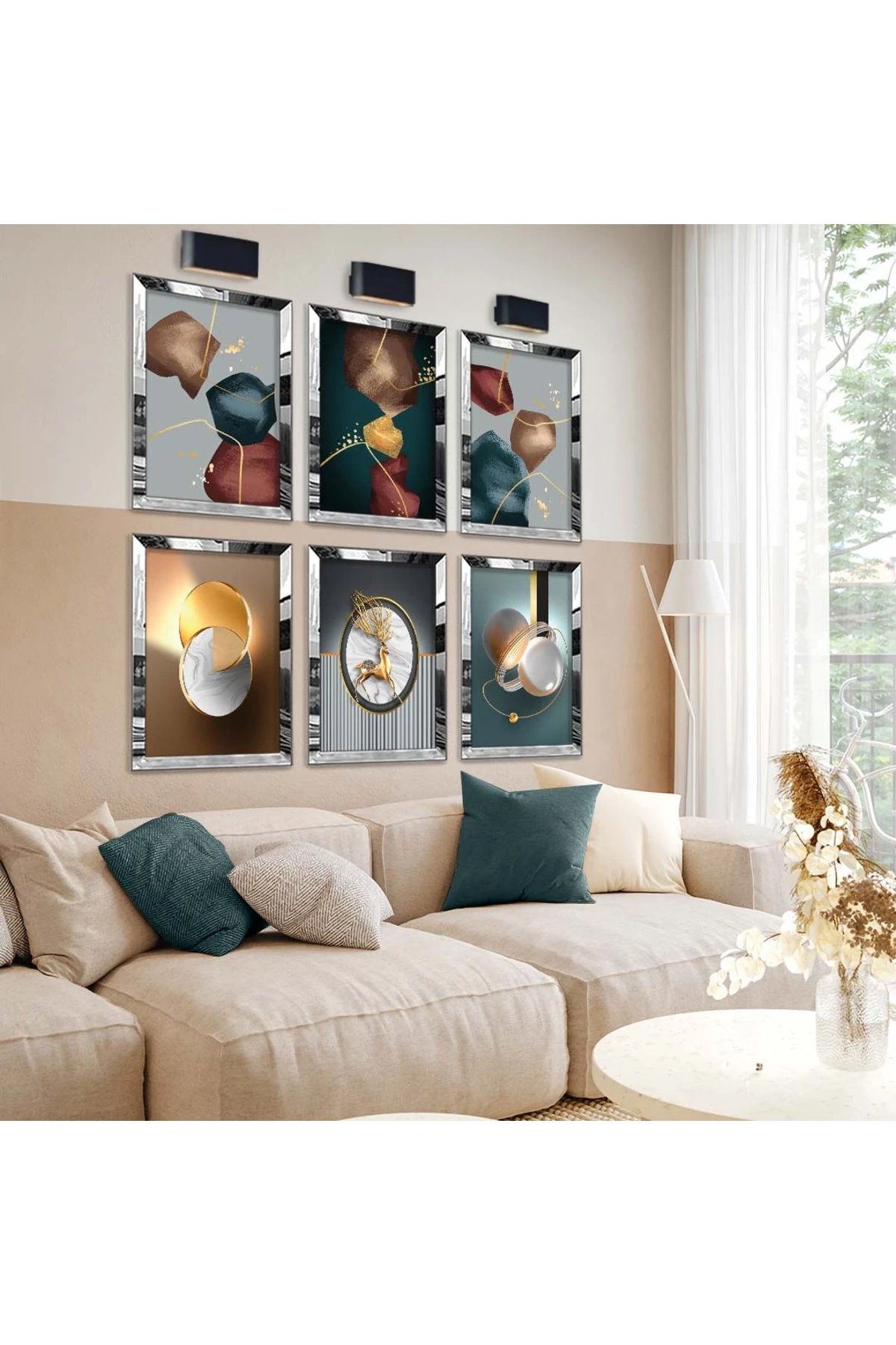 Modern Tema Ve Geometrik Çizim 6'Lı Pleksi Kenar Solmaz MDF Tablo Seti