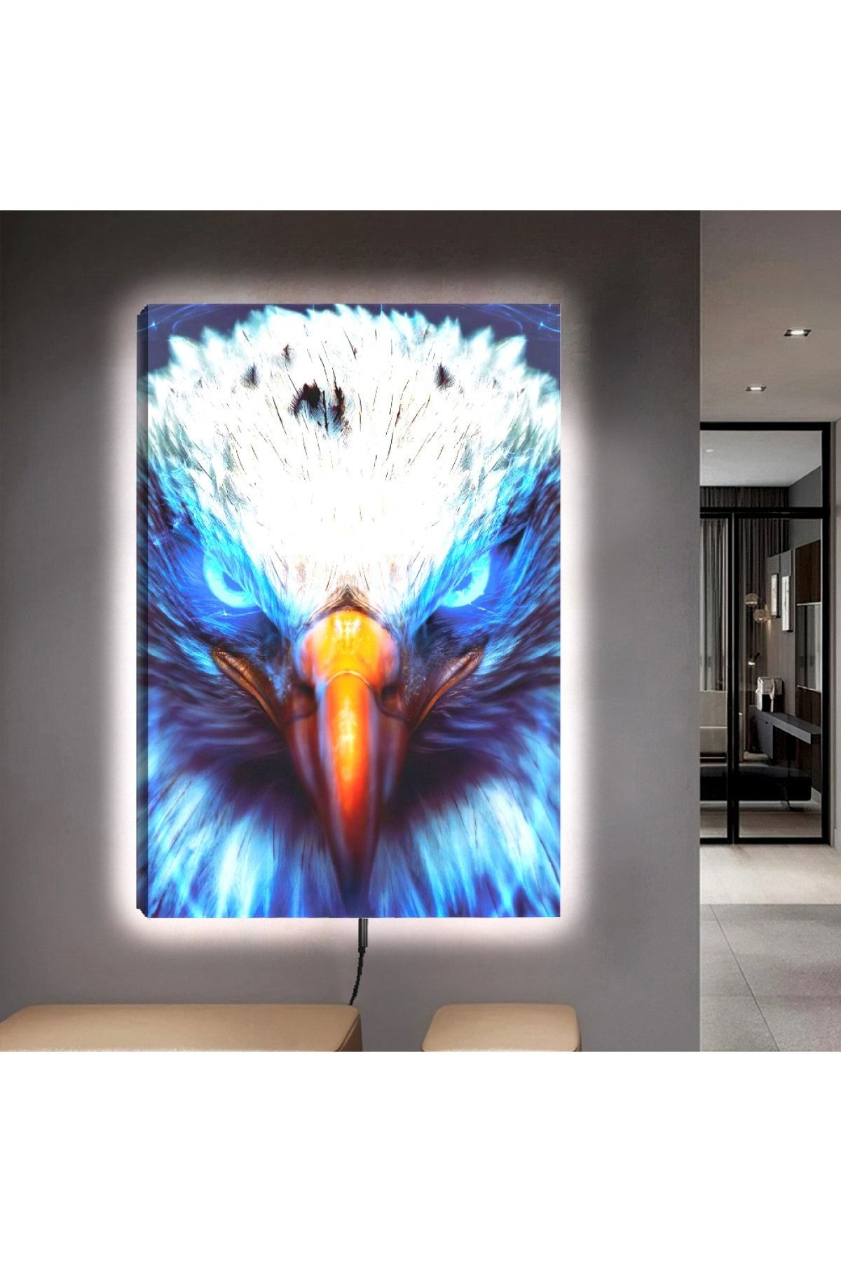 Ledli 90x60 Hayvanlar Alemi Şahin Kanvas Tablo