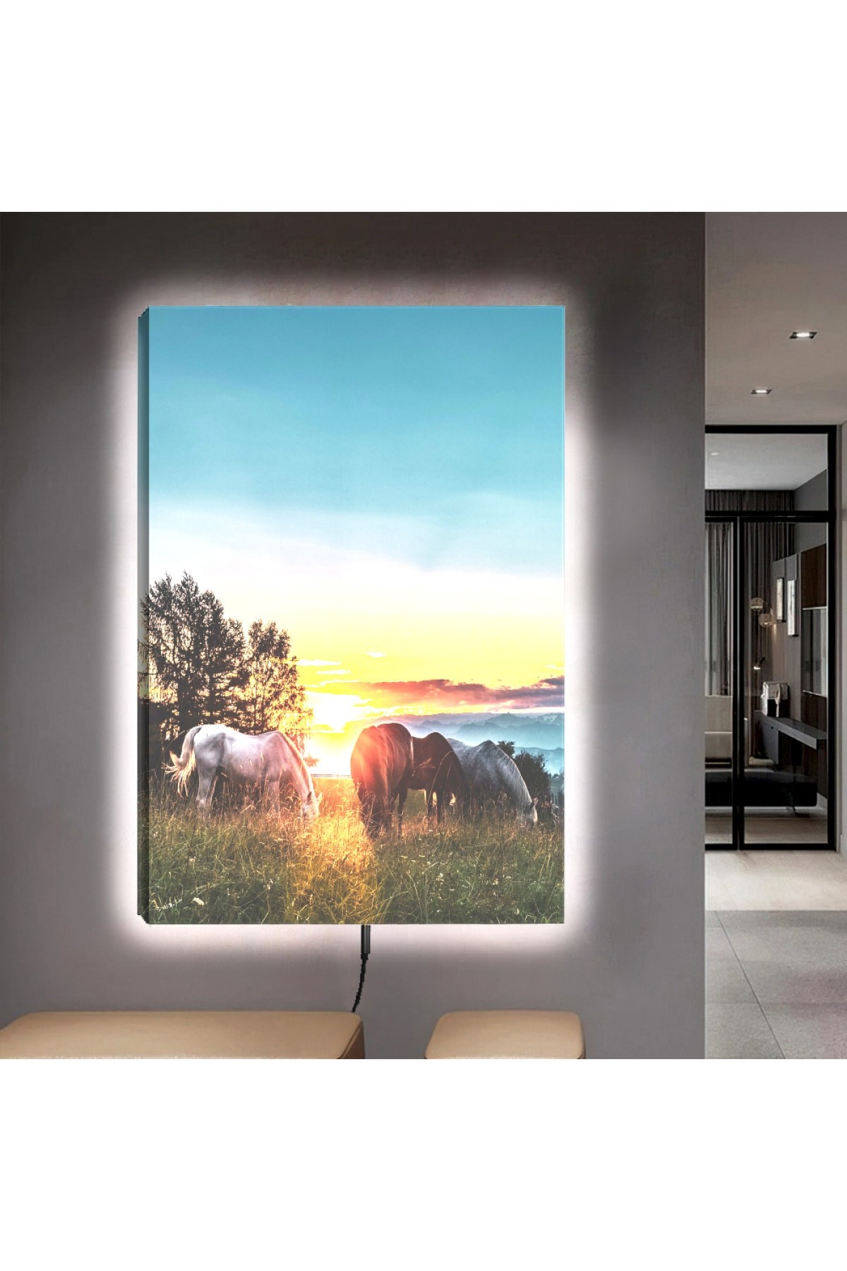 Ledli Manzara Ahşap Şase Dijital Baskı Kanvas Tablo 90X60Cm