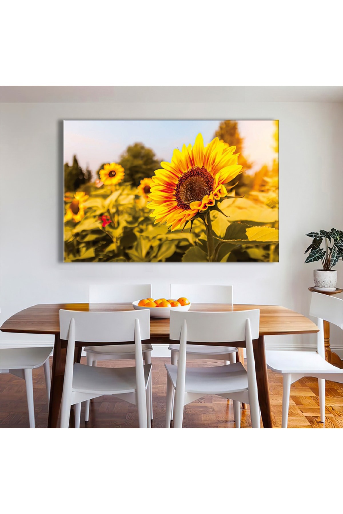 Ayçiçeği Ahşap Şase Dijital Baskı Kanvas Tablo 120X80Cm