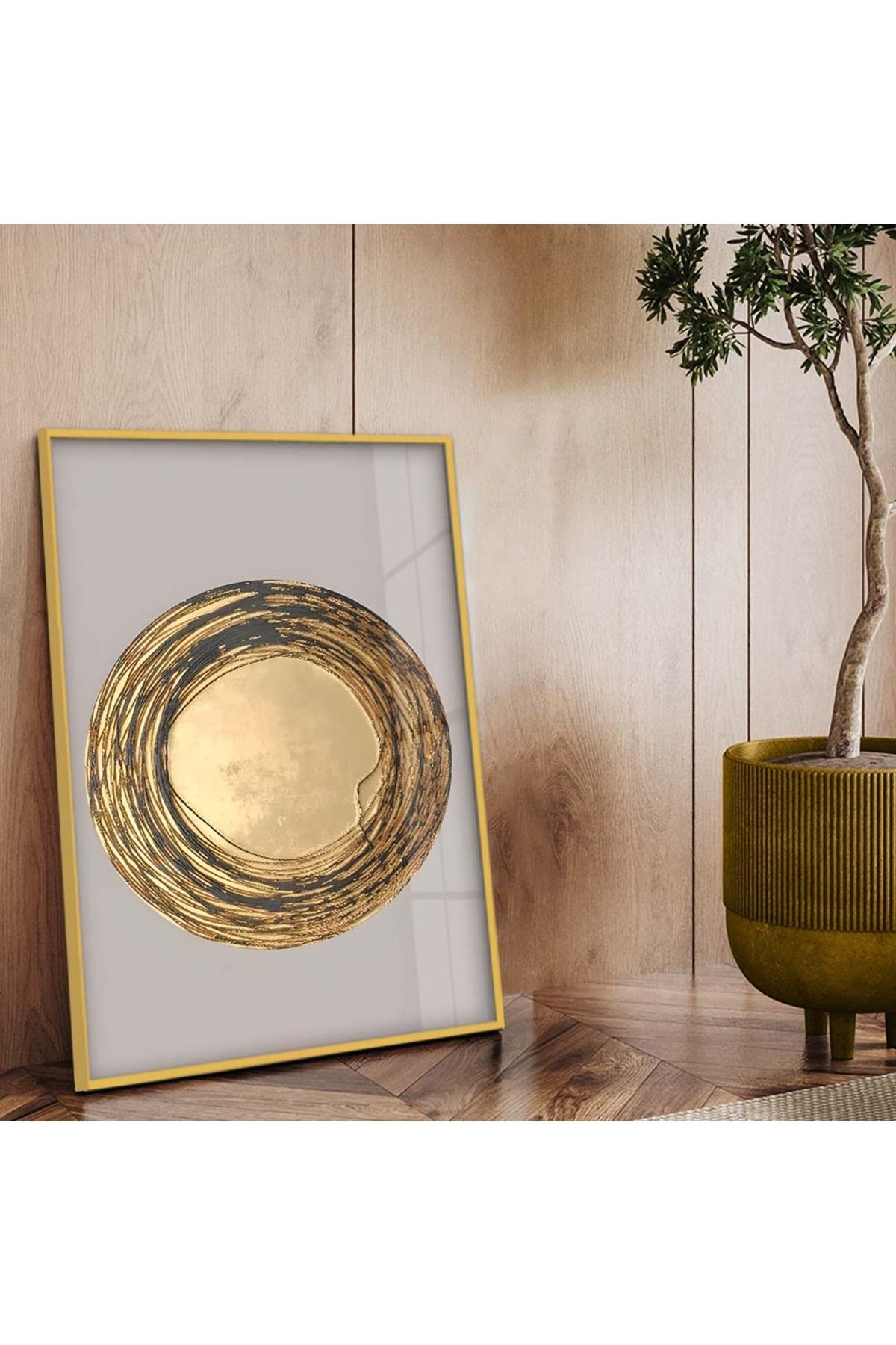 Gold Metal Çerçeveli Modern Çizim Kırılmaz Cam Tablo