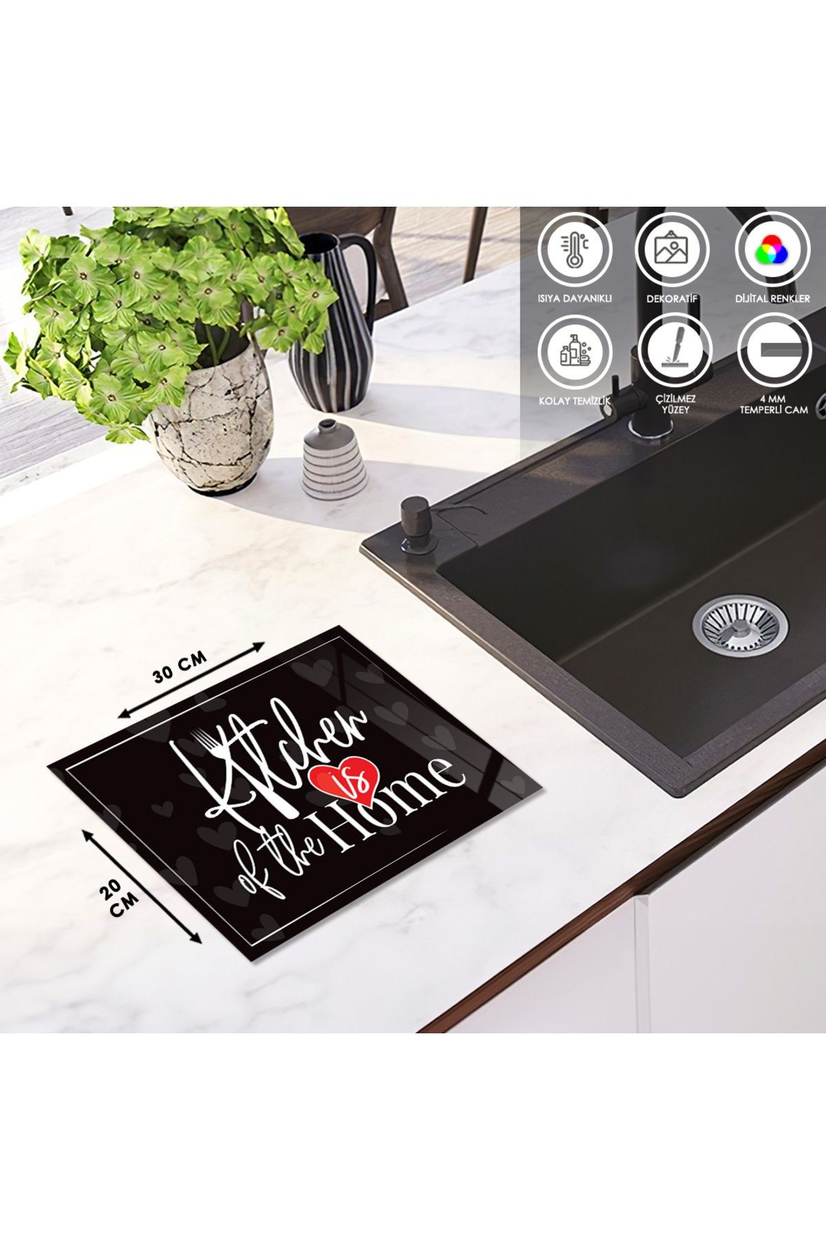 Cam Kesme Tahtası "Kitchen Is Of The Home" Yazılı