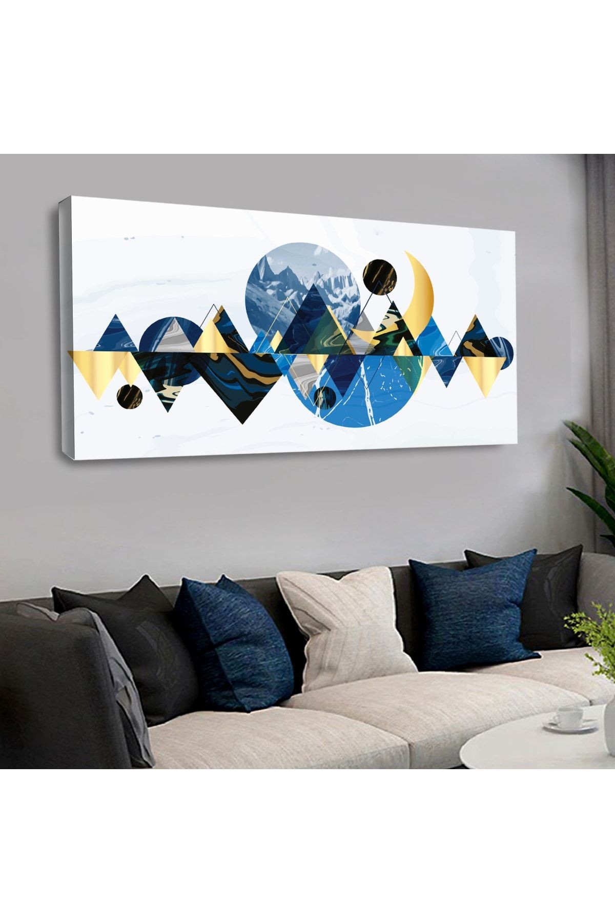 120 X 60 Saatli Kanvas Kolaj Çizim Dağ Tablo