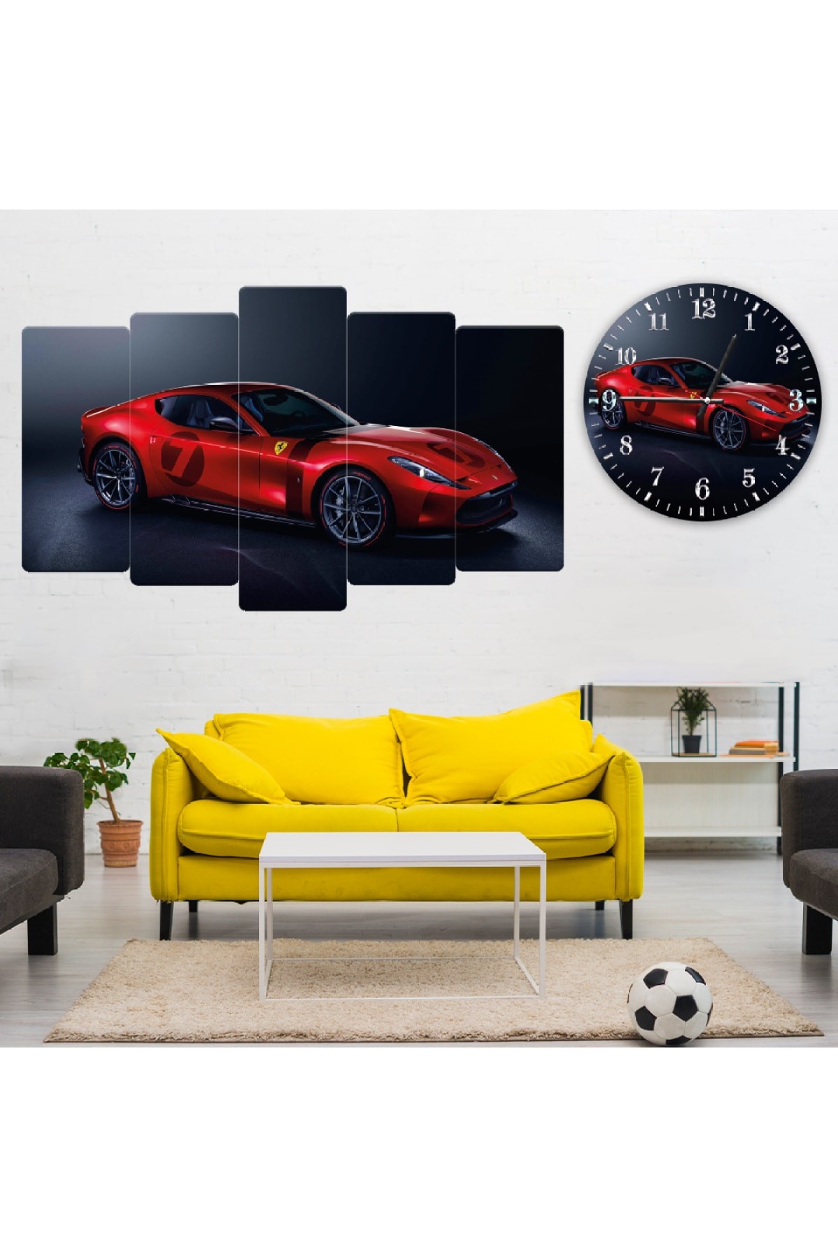 Salon Tablosu 5 Parça Araba Solmaz MDF Tablo Ve Saat Kombin