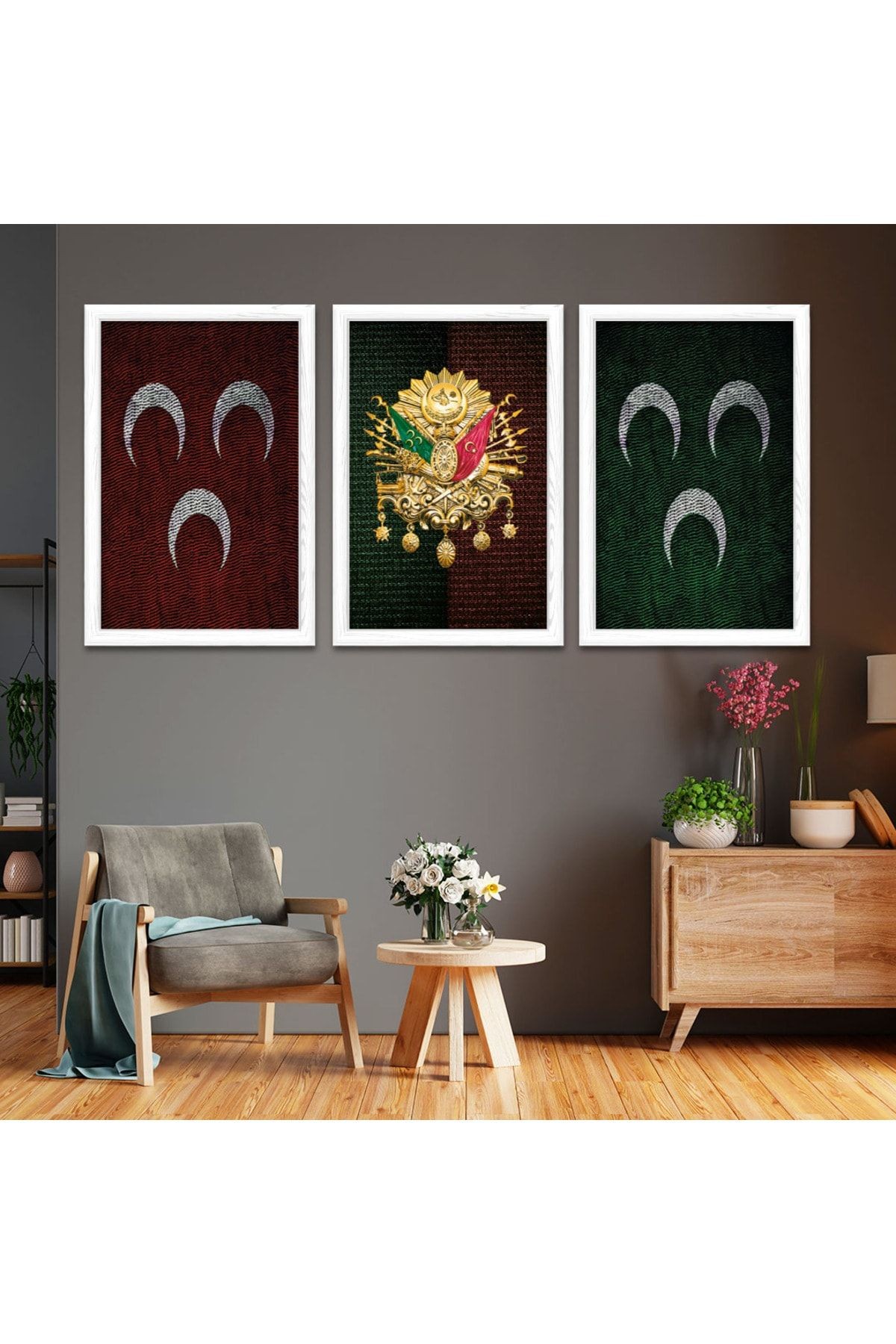 Beyaz Ahşap Çerçeveli Osmanlı Tuğrası Tablo