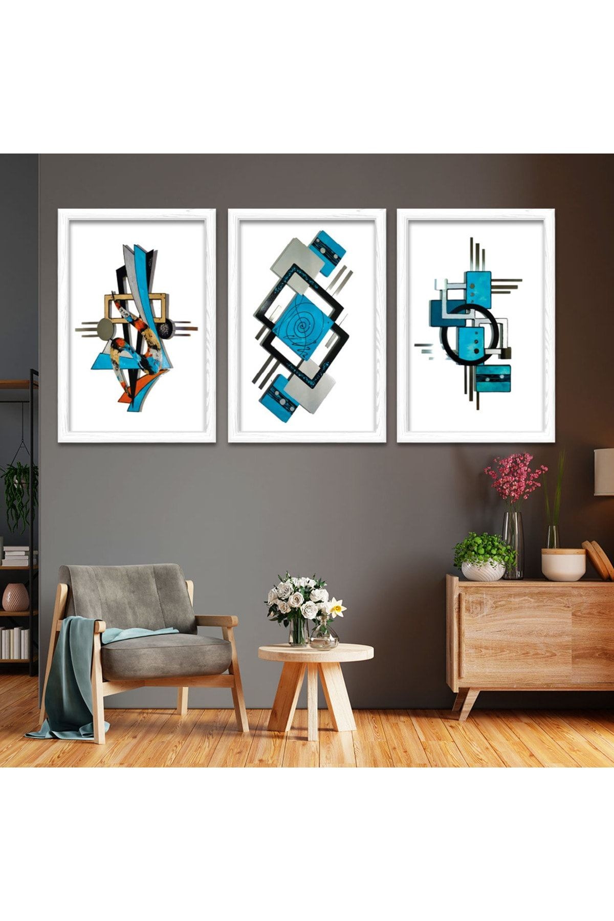 Beyaz Ahşap Çerçeveli Modern Çizim Tablo