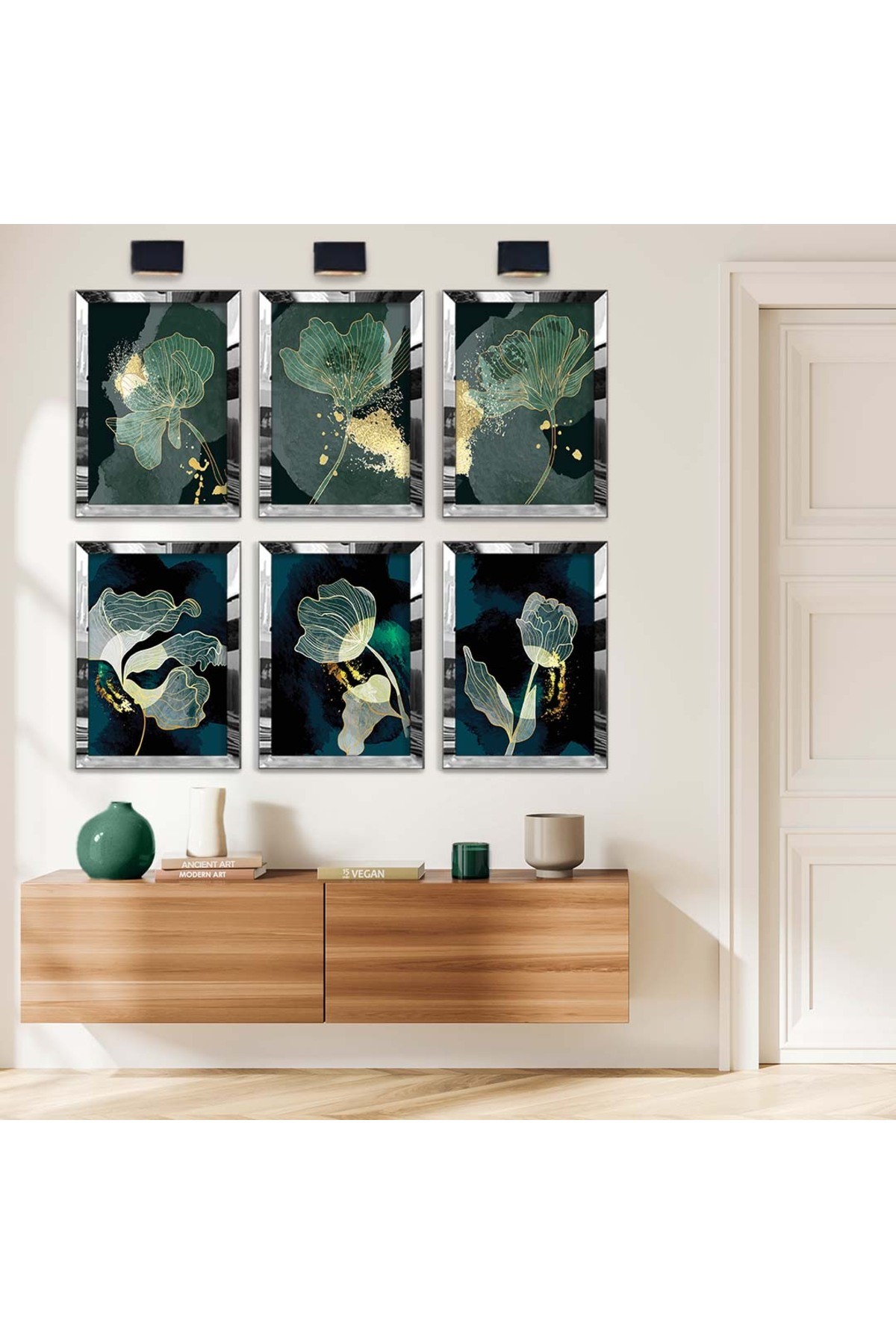 Sanat Tablosu Çizim Çiçek Desen 6'Lı Pleksi Kenar Solmaz MDF Tablo Seti