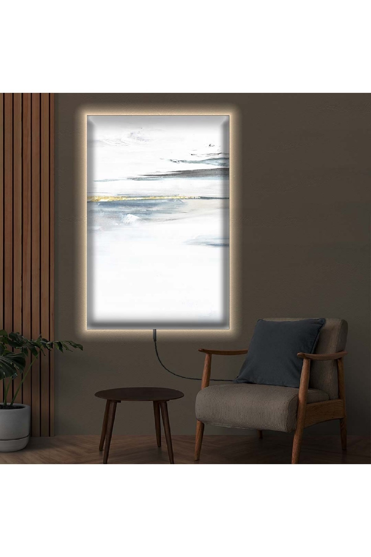 Özel Tasarım Modern Ledli Soyut Desen Ahşap Şase Dijital Baskı Kanvas Tablo 90X60Cm