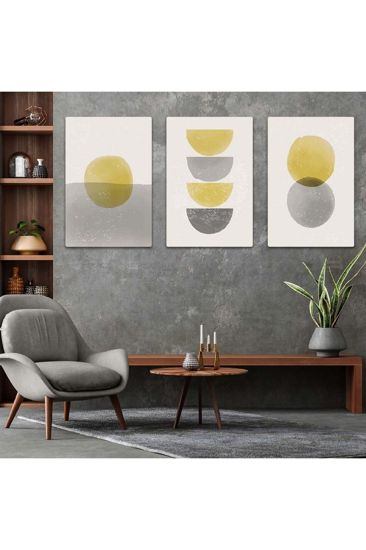 Duvar Sanatı Oturma Odası Tablosu Soyut Desen 3'Lü Solmaz MDF Tablo Set