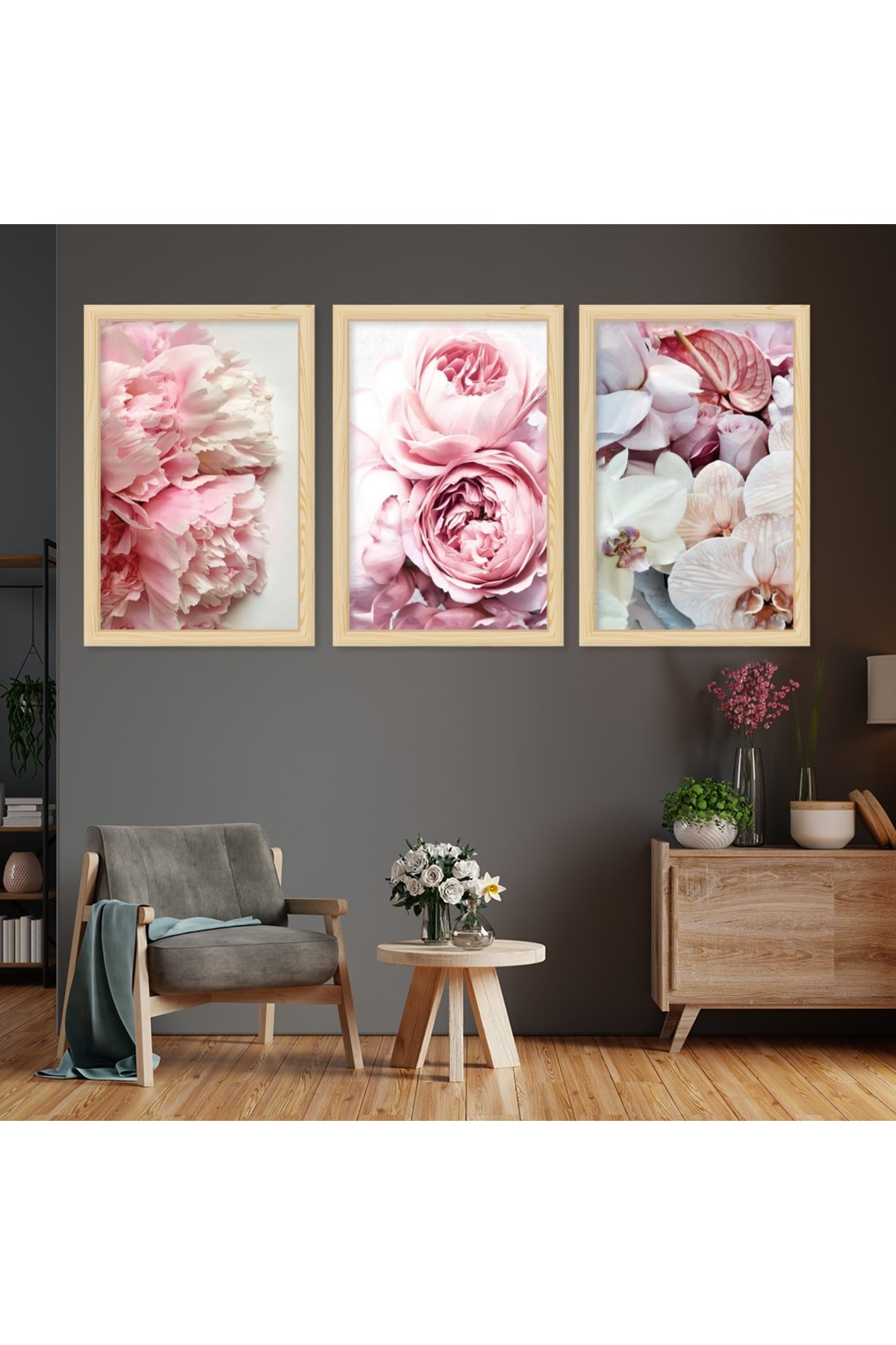 Ahşap Çerçeveli Yüksek Kaliteli UV Baskı Pembe Gül Tablo