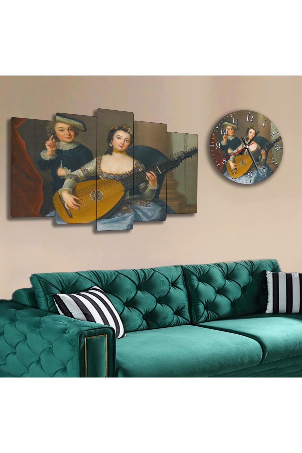 Altılı Mdf Orta Çağ Ingiltere Gitarlı Kadın Saatli Tablo Seti