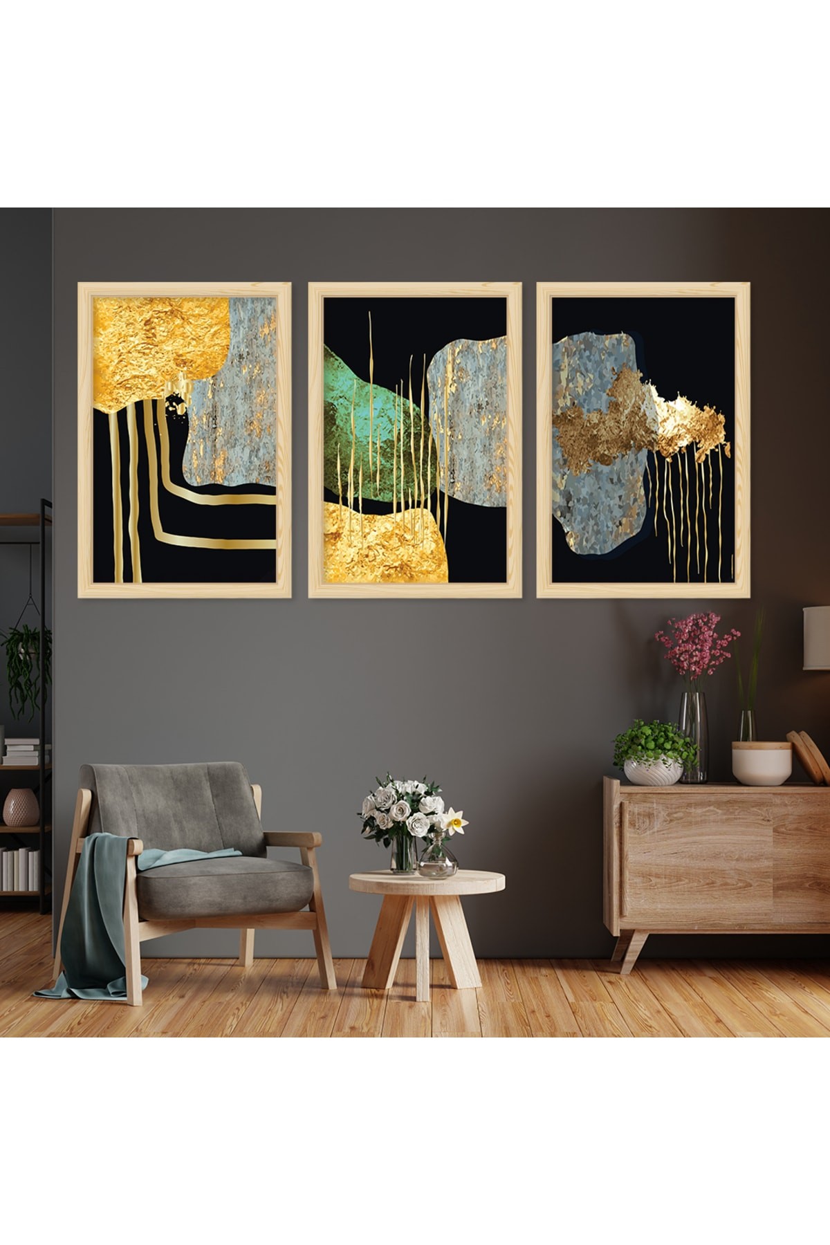 Modern Tablo Ahşap Çerçeveli Kolaj Çizim Tablo
