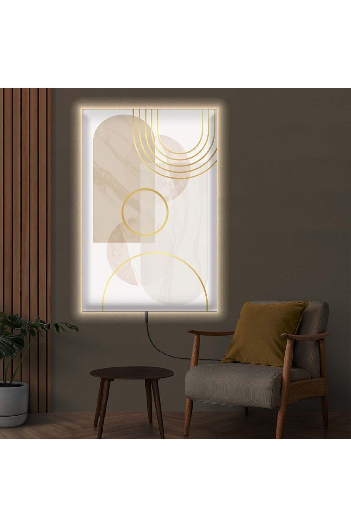 Modern Renkli Ledli Soyut Desen Ahşap Şase Dijital Baskı Kanvas Tablo 70X100Cm