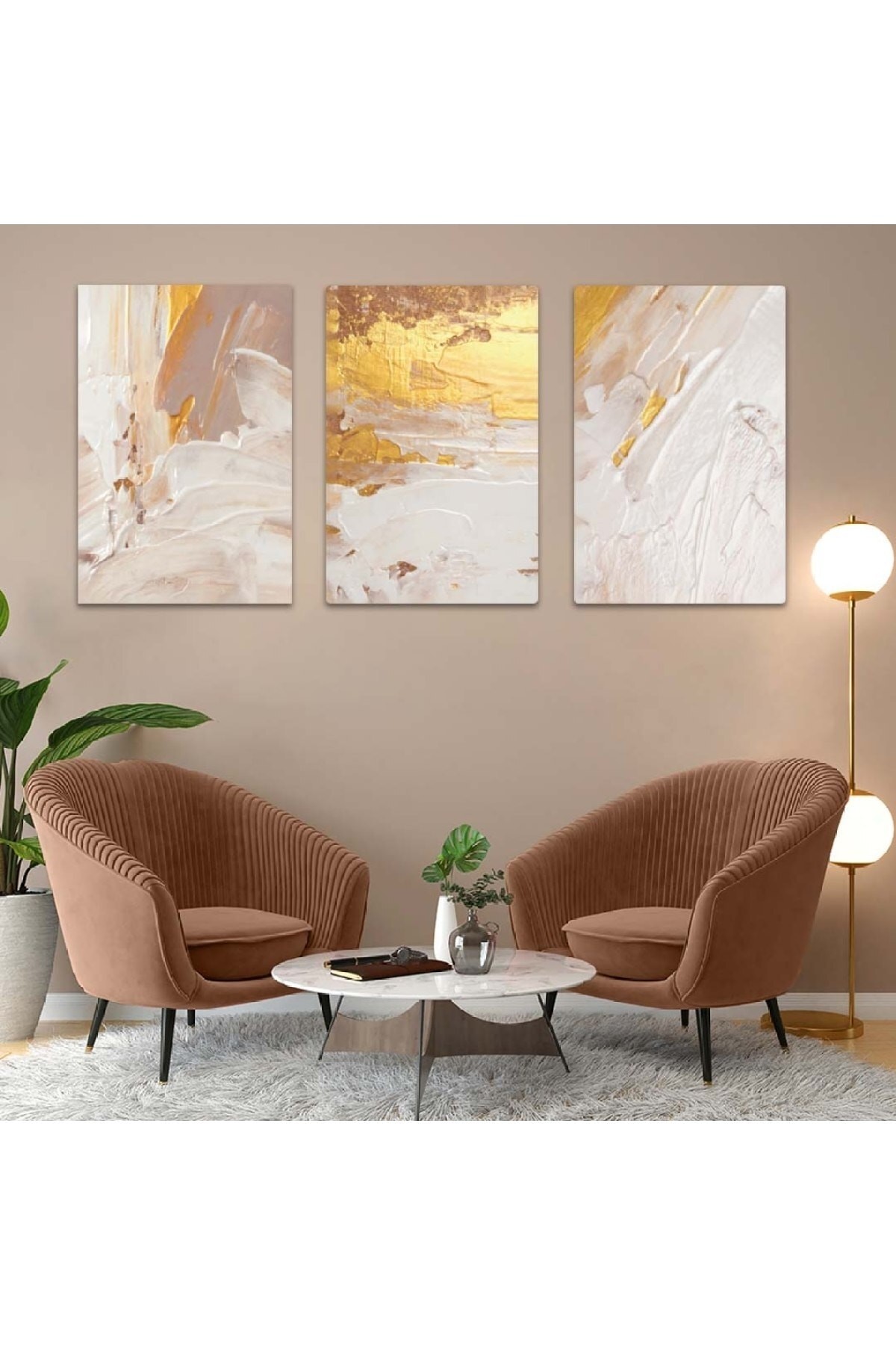 Modern Salon Tablosu Soyut Desen 3'Lü Solmaz MDF Tablo Set