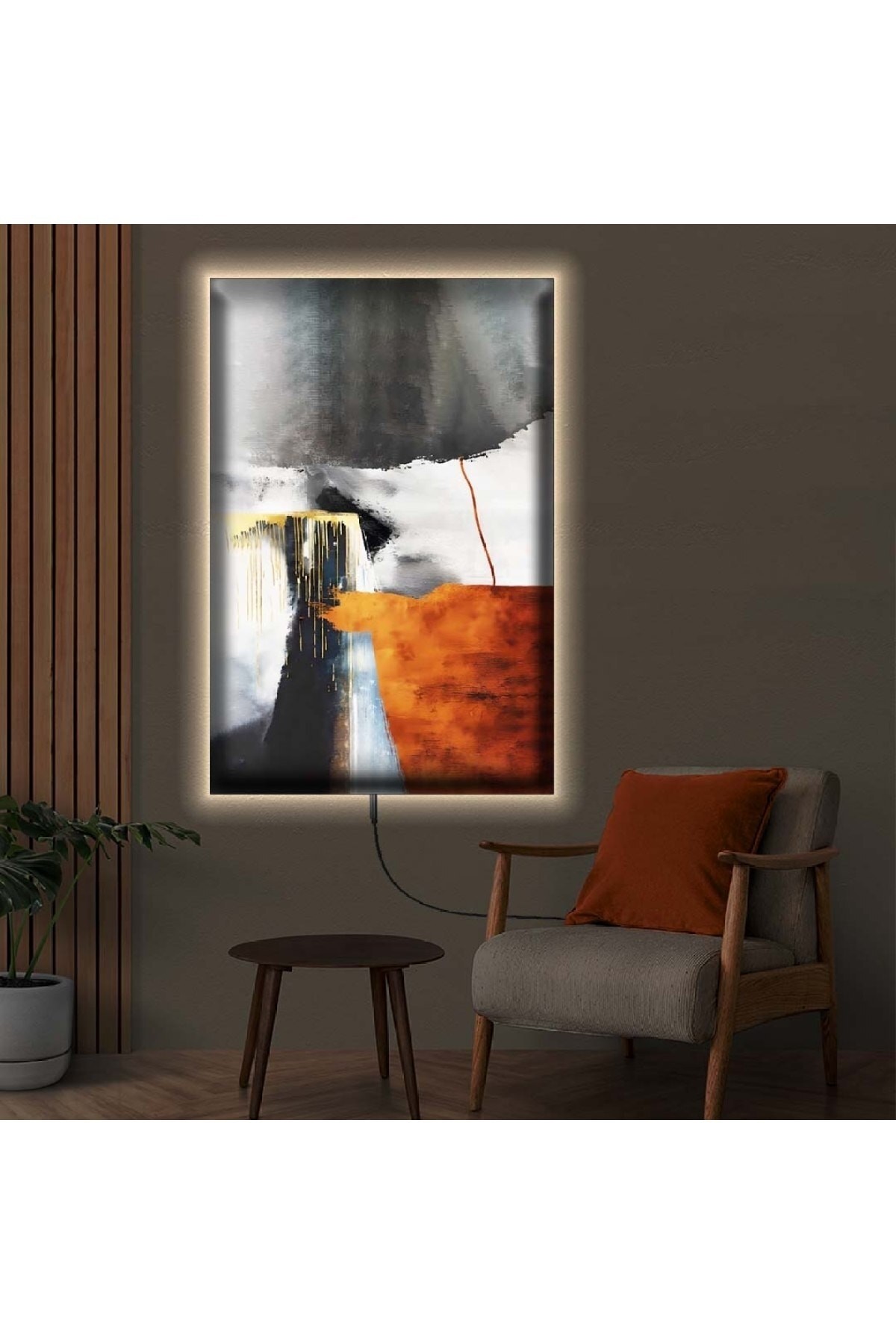 Tasarım Renkli Ledli Soyut Desen Ahşap Şase Dijital Baskı Kanvas Tablo 90X60Cm