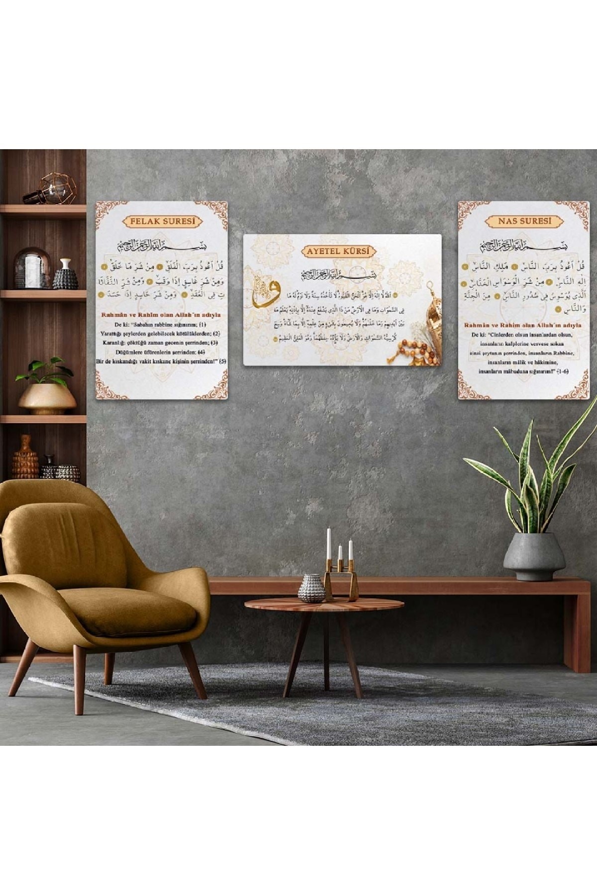 Felak Nas Ve Ayetel Kürsi Dini 3'Lü Solmaz MDF Tablo Set