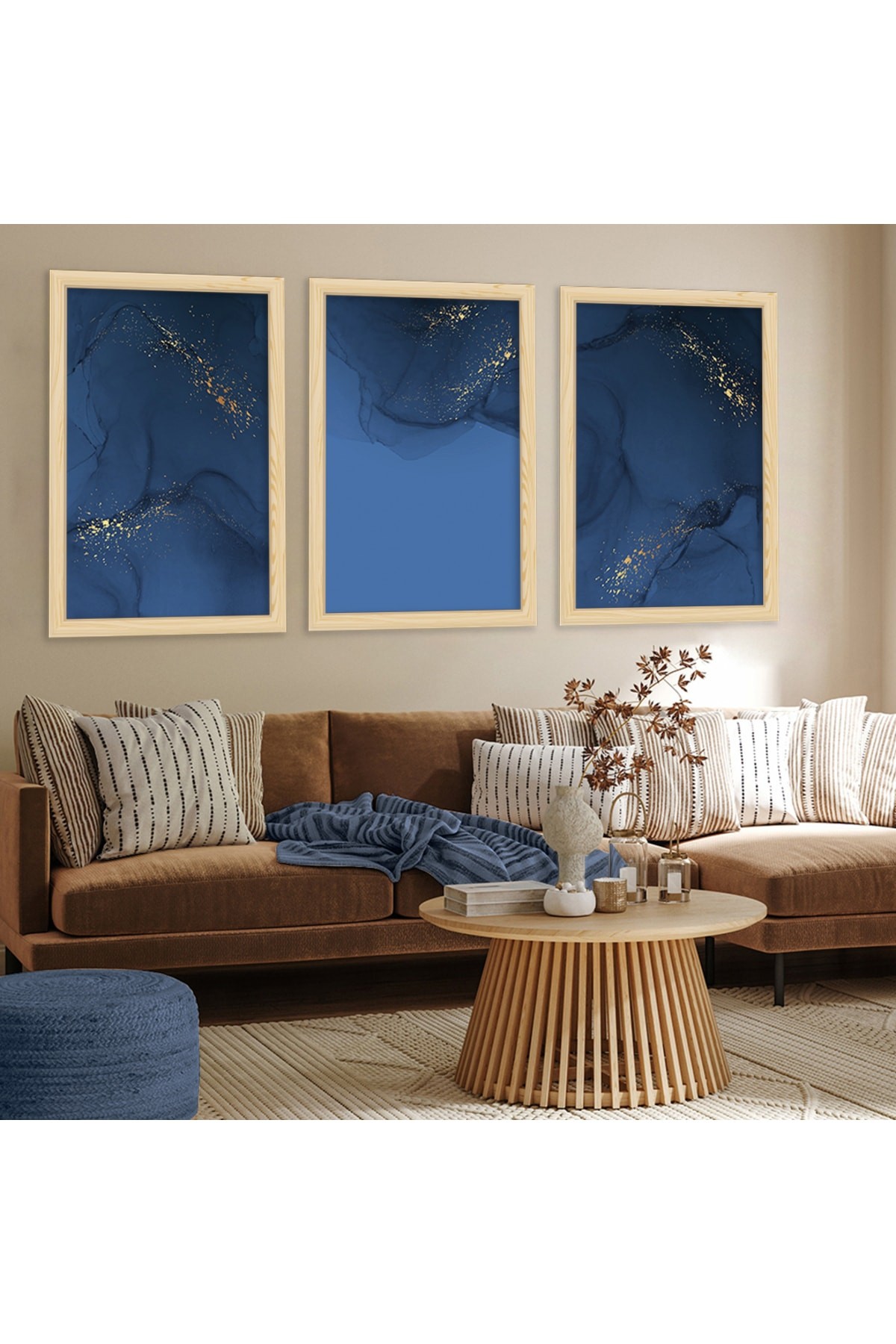Huzur Oturma Odası Ahşap Çerçeveli Kolaj Çizim Modern Tablo