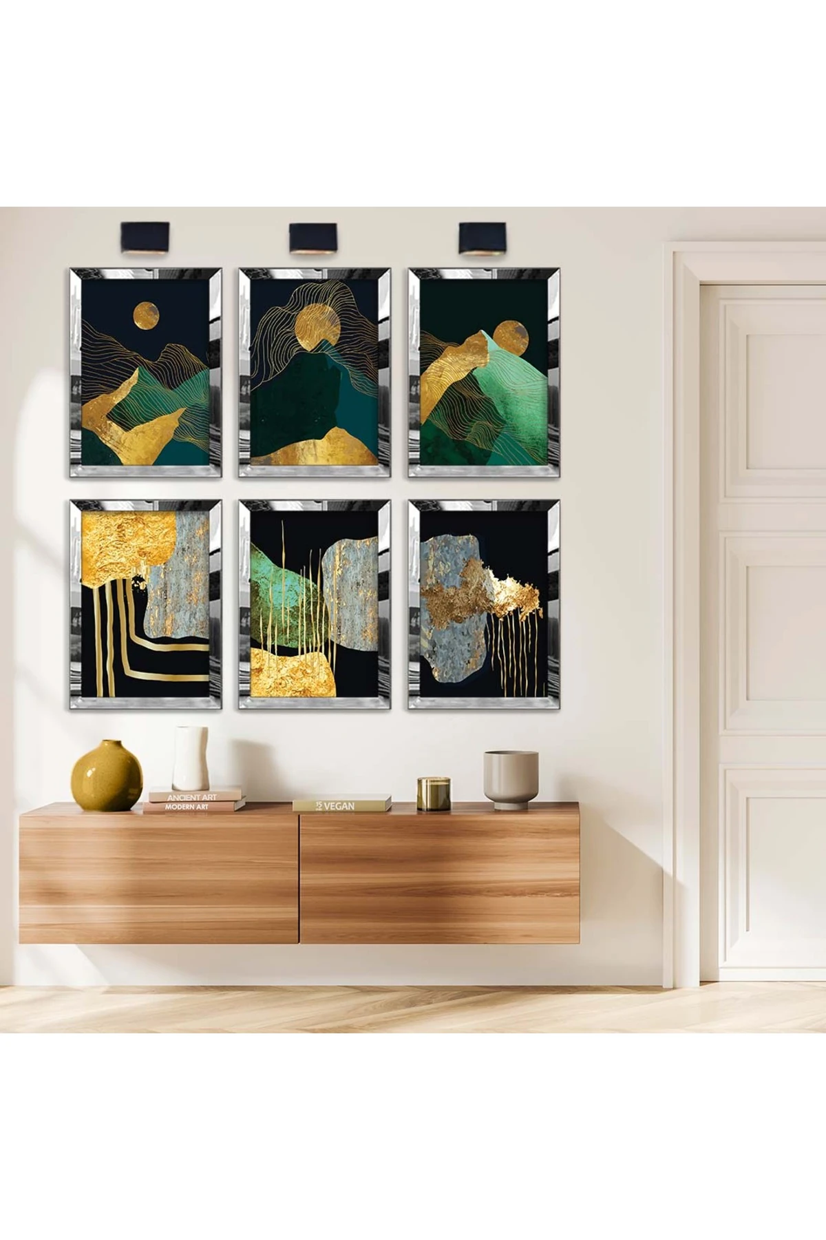 Özel Tasarım Kolaj Çizim Ve Soyut Tema 6'Lı Pleksi Kenar Solmaz MDF Tablo Seti