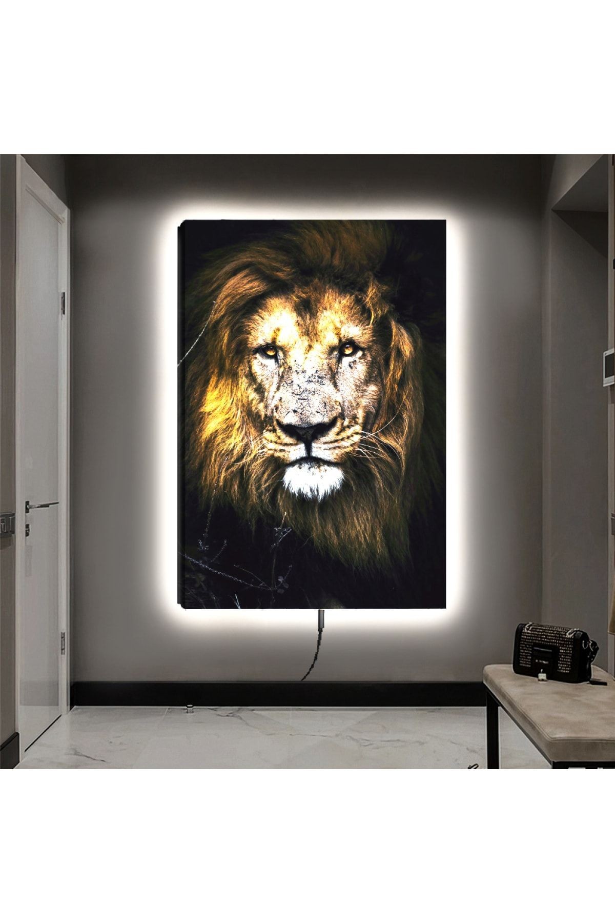 Ledli 90x60 Hayvanlar Alemi Aslan Kanvas Tablo